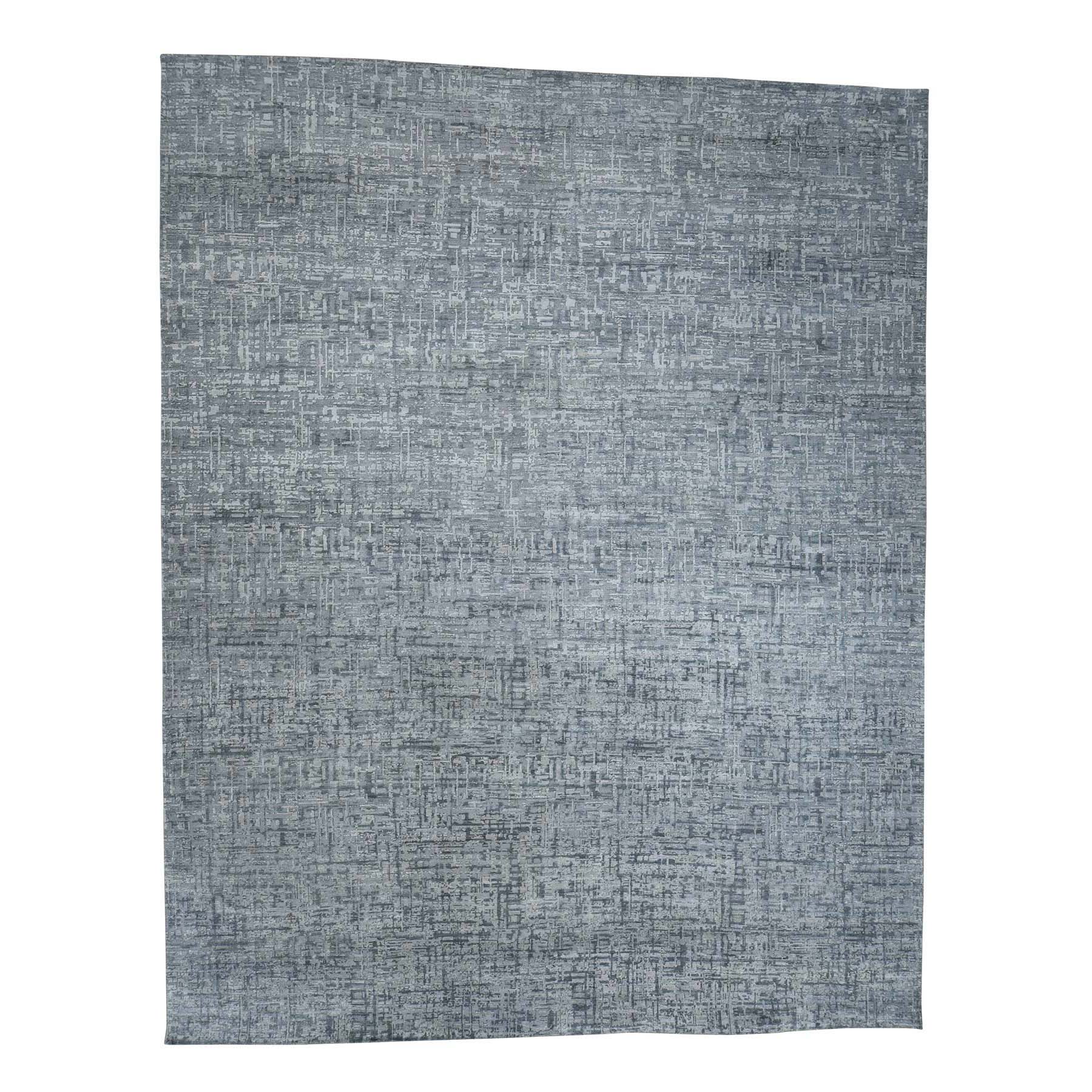 12'1"x15'3" THE MATRIX Pure Silk with Textured Wool Tone on Tone Hand Woven Rug 