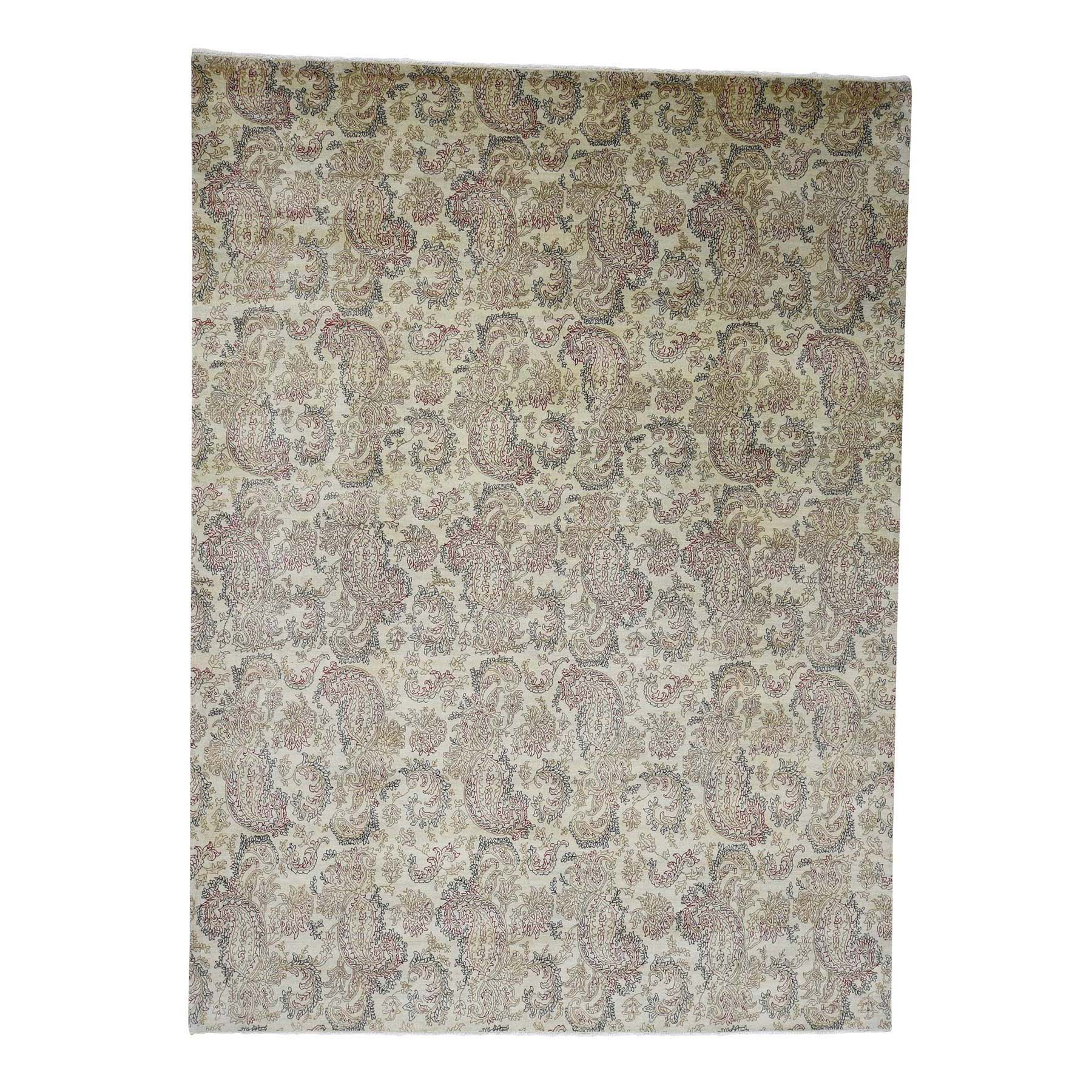 9'1"x12'3" Agra with Paisley Design 100 Percent Wool Hand Woven Oriental Rug 