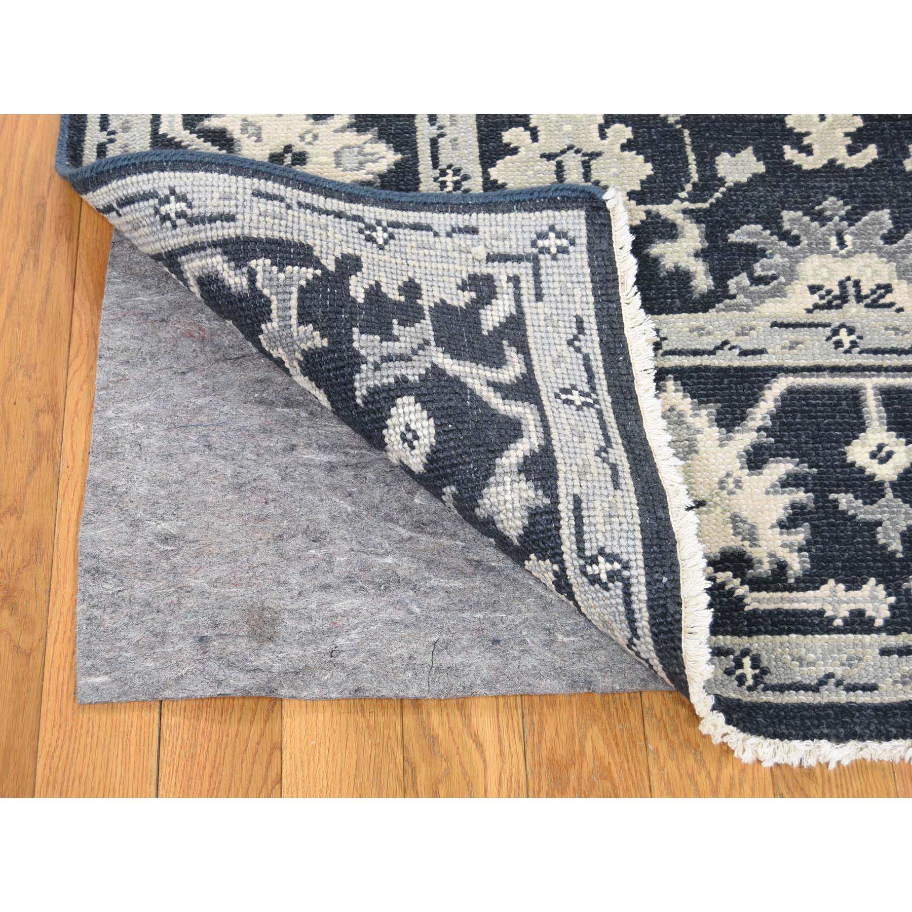 6'1"x9' Oushak Turkish Knot Cropped Thin Midnight Blue Hand Woven Oriental Rug 