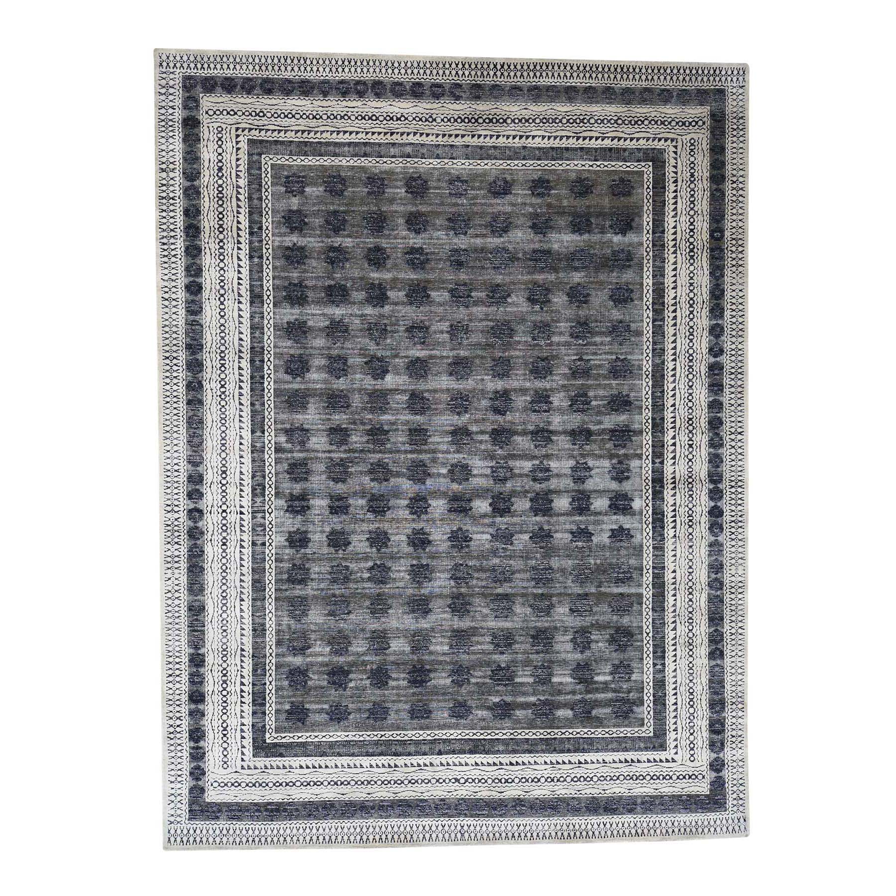 9'x12' Hand Woven Silk with Textured Wool Repetitive Design Oriental Rug 
