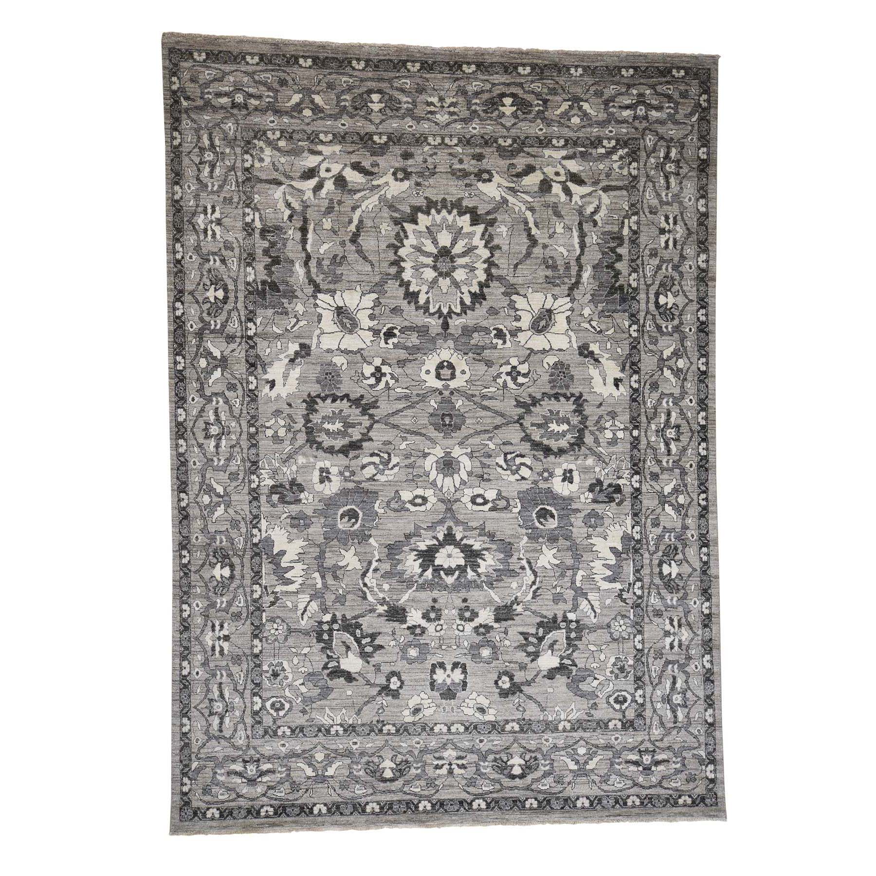 9'1"x12'6" Natural Colors Mahal Design Grey Peshawar Hand Woven Oriental Rug 