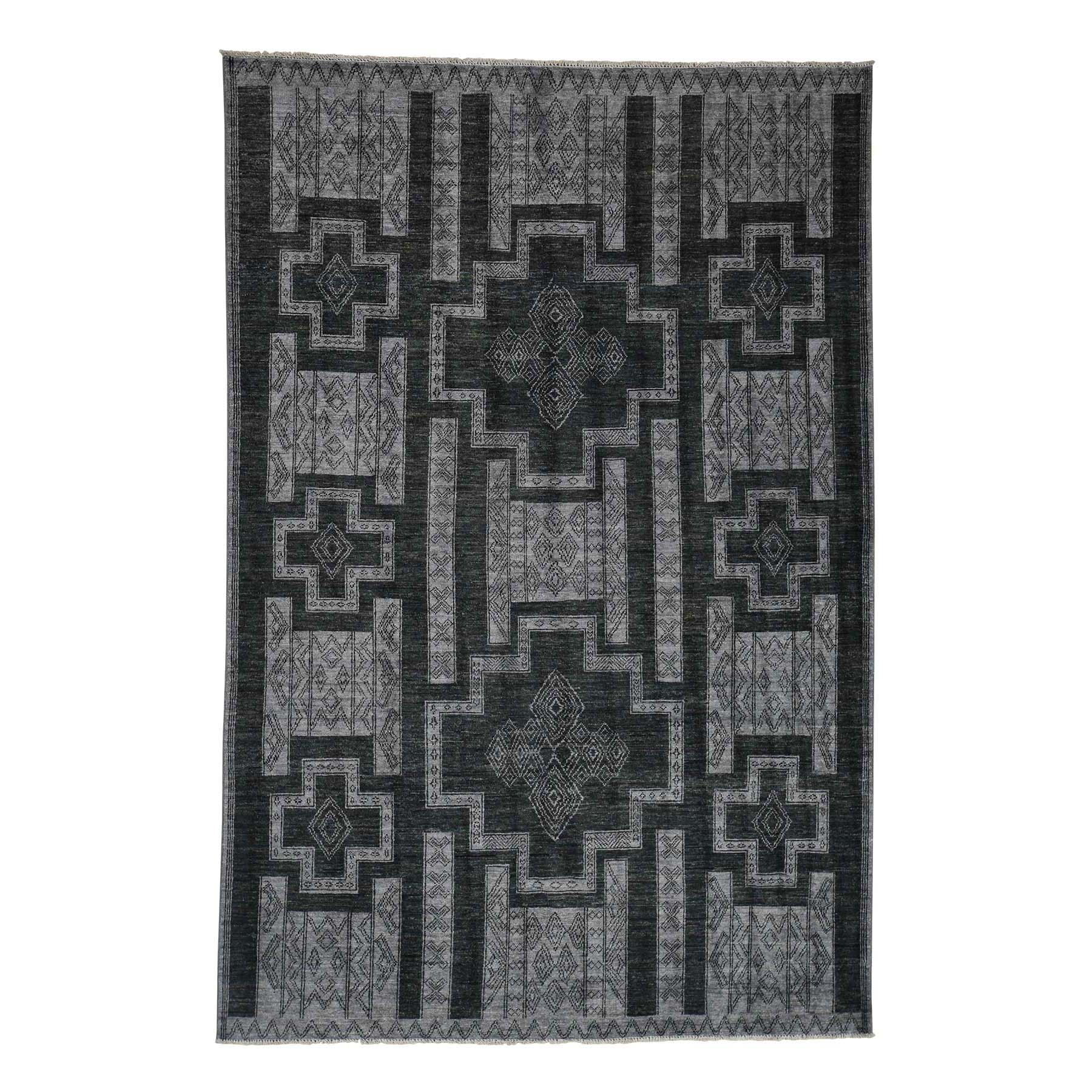 6'2"x9'2" Pure Wool Peshawar with Berber Motifs Hand Woven Oriental Rug 