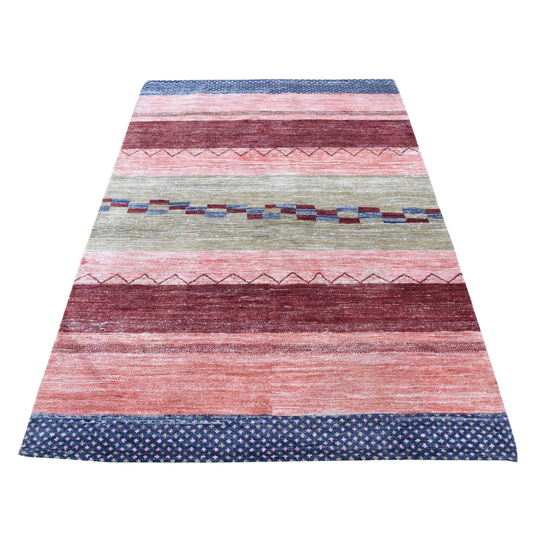 3'9"x5'9" Hand-Loomed Gabbeh Design Colorful Pure Wool Oriental Rug 