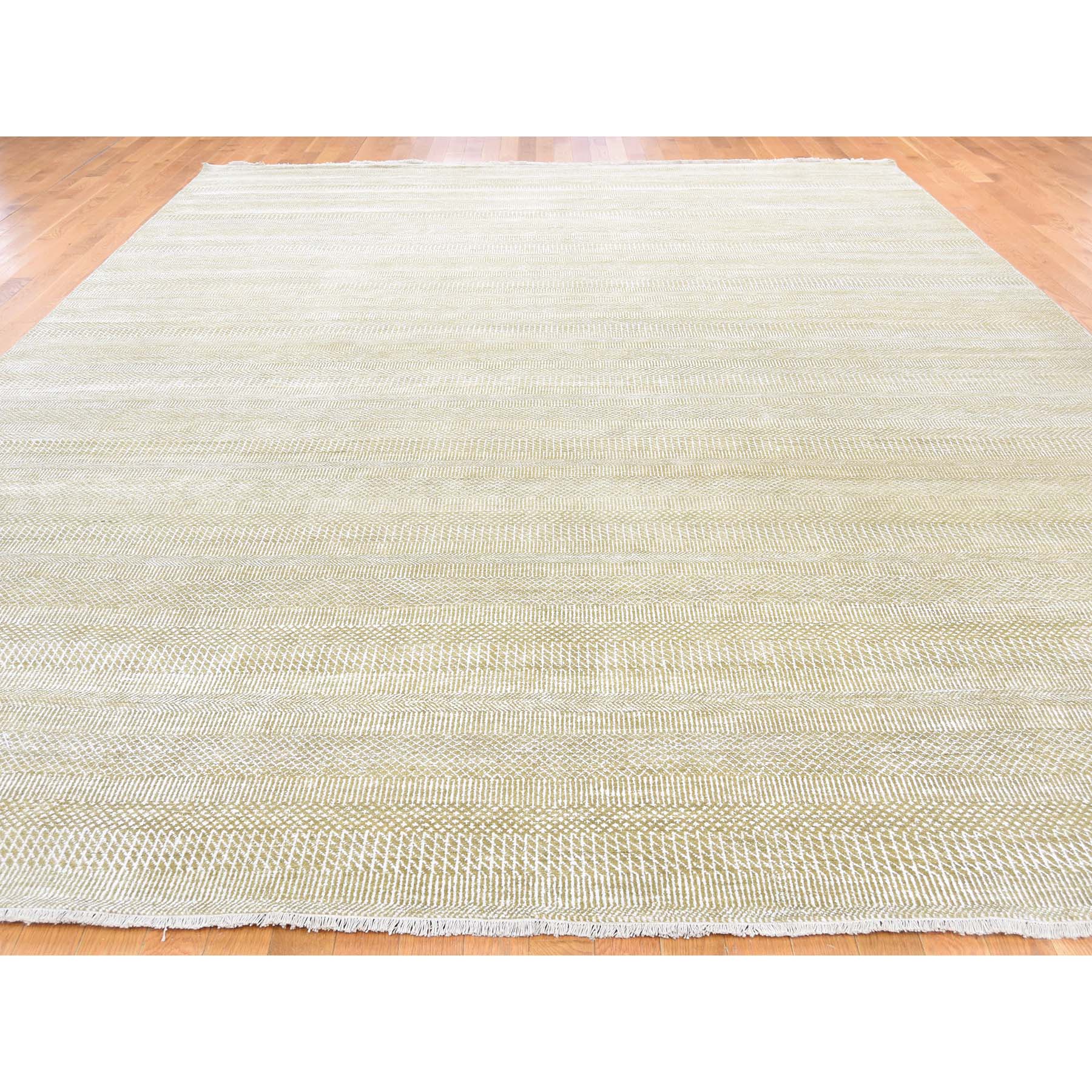 10'1"x14' Hand Woven Wool and Silk Grass Design Oriental Rug 