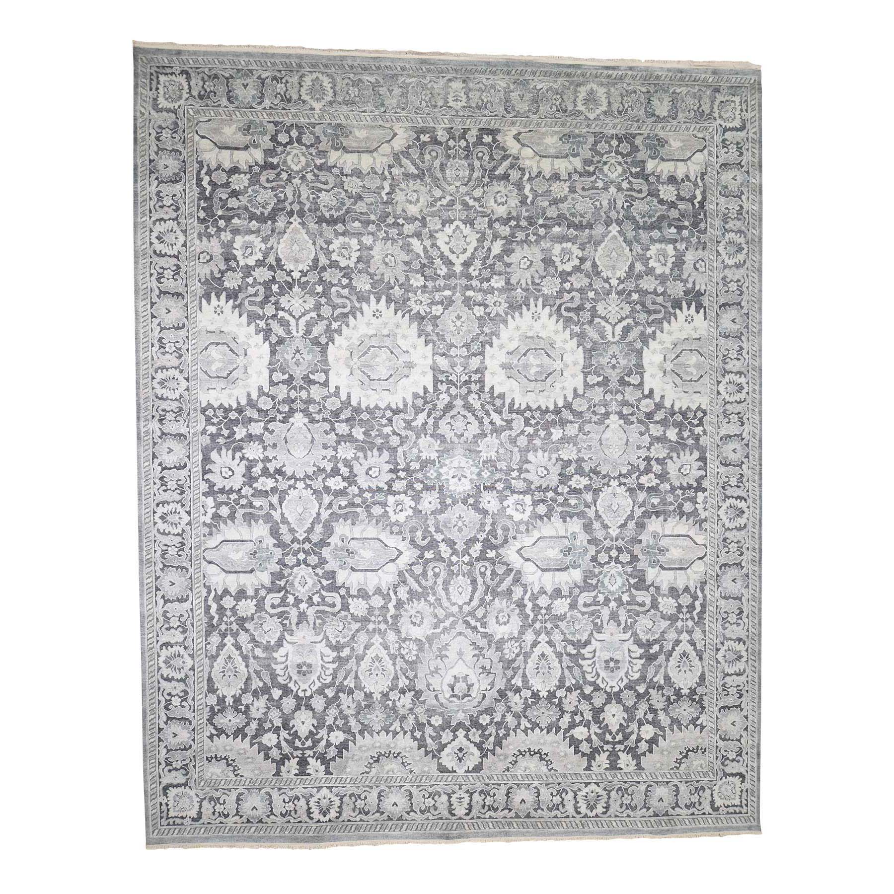 11'10"x14'10" Hand Woven Oushak Influence Silk with Textured Wool Oversized Oriental Rug 