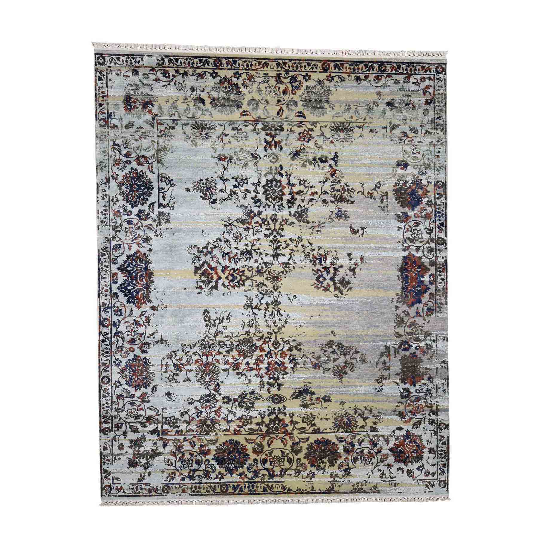 8'x10'1" Silk With Textured Wool Modern Hand Woven Transitional Rug 