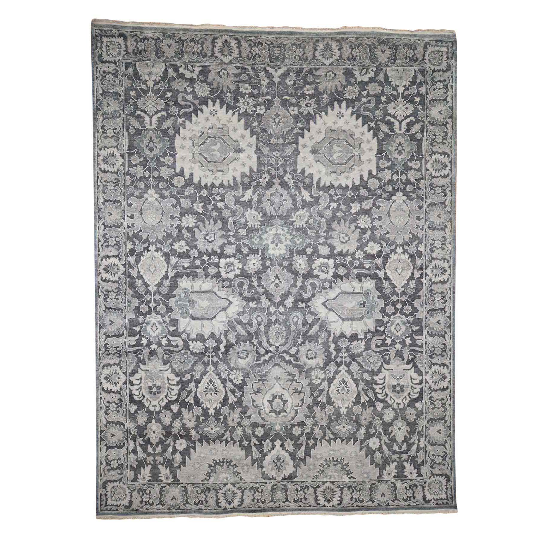 8'10"x12' Hand Woven Oushak Influence Silk with Textured Wool Oriental Rug 
