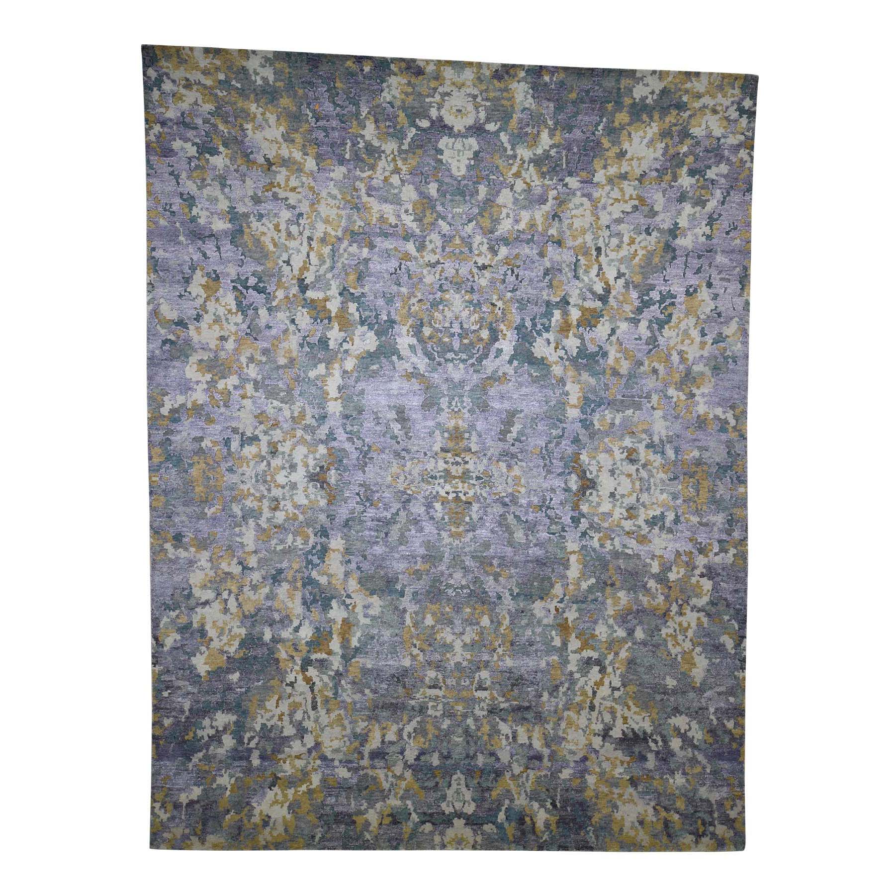 8'10"x11'7" Abstract Design Wool And Silk Hand Woven Oriental Rug 