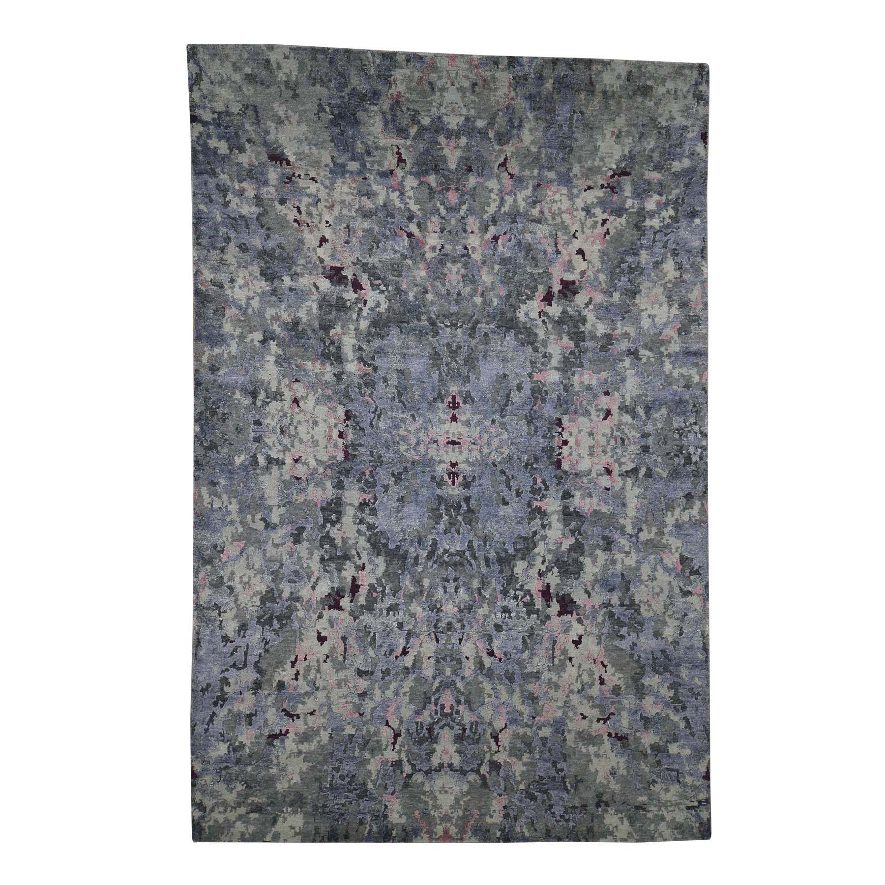 6'x8'10" Abstract Design Wool And Silk Hand Woven Oriental Rug 