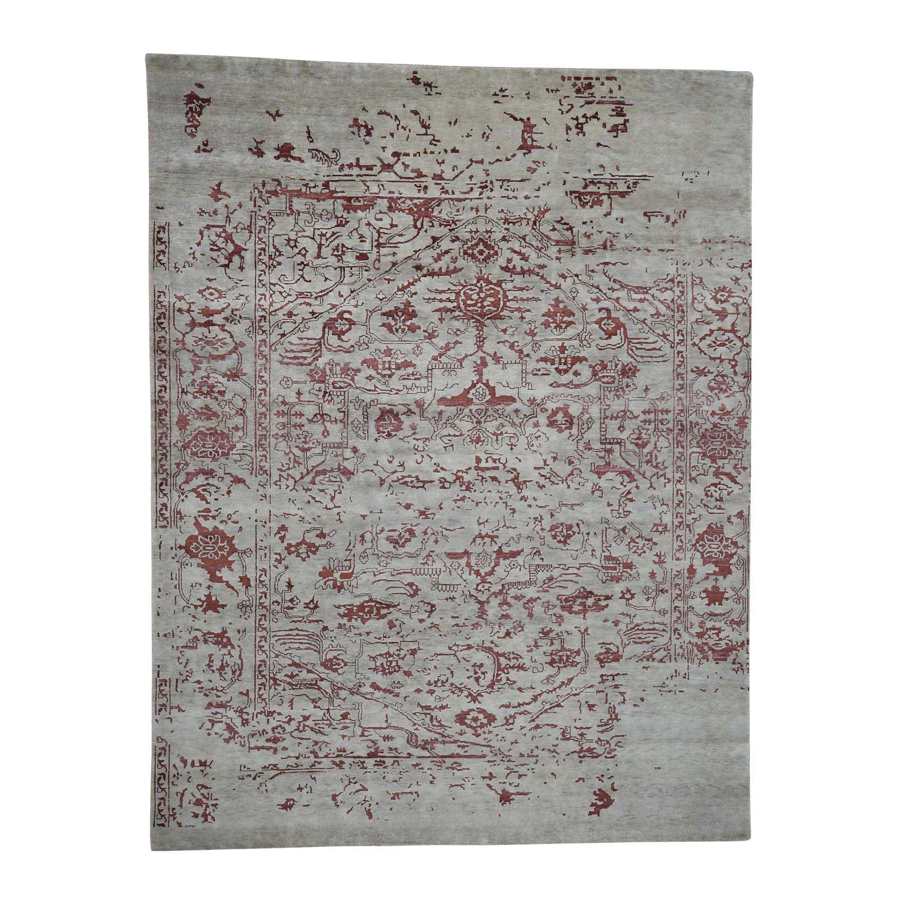 9'x11'9" Broken Design Heriz Wool and Silk Oriental Rug Hand Woven 