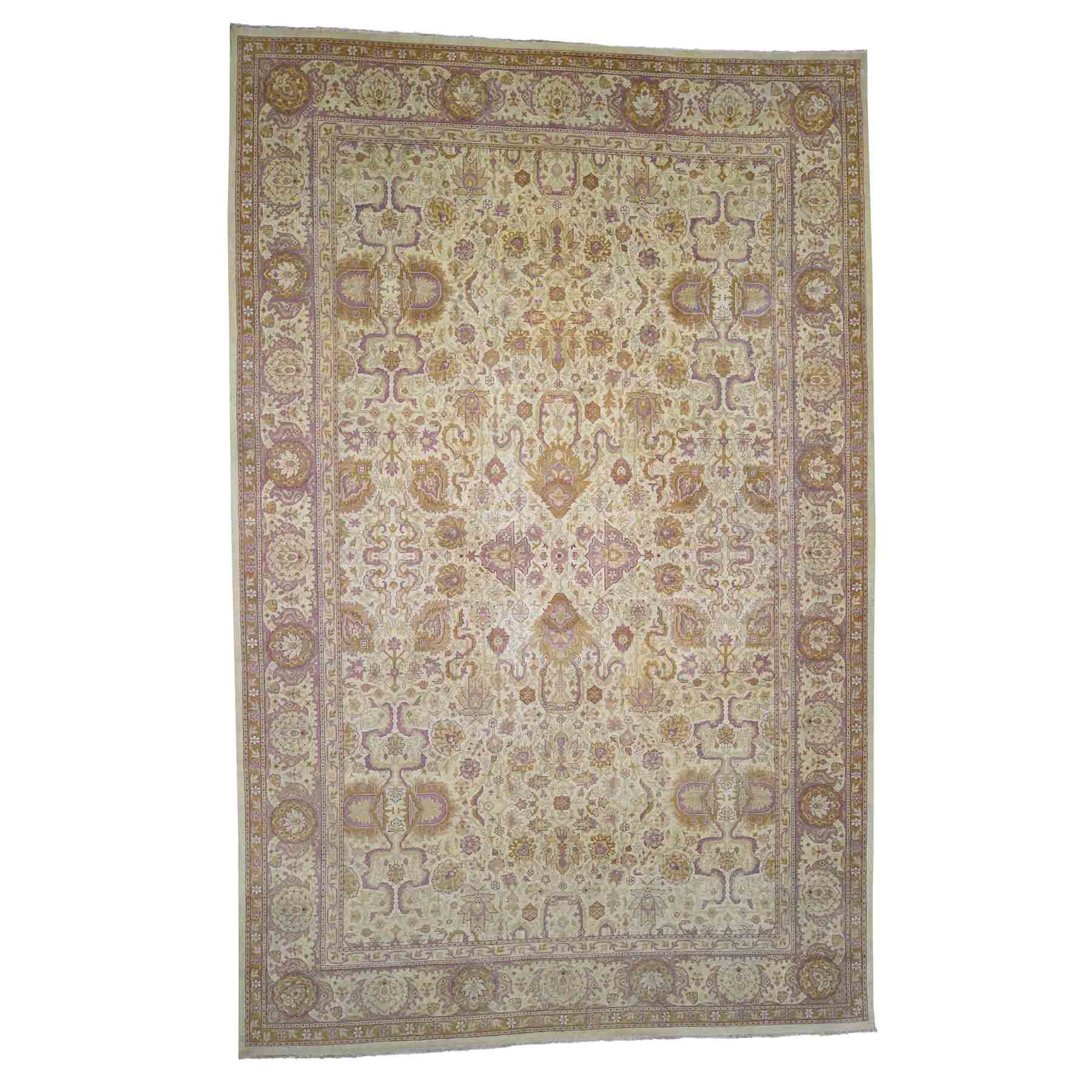 10'7"x16'4" Beige Antique Mughal Amritsar Good Condition Even Wear Hand Woven Oriental Oversize Rug 