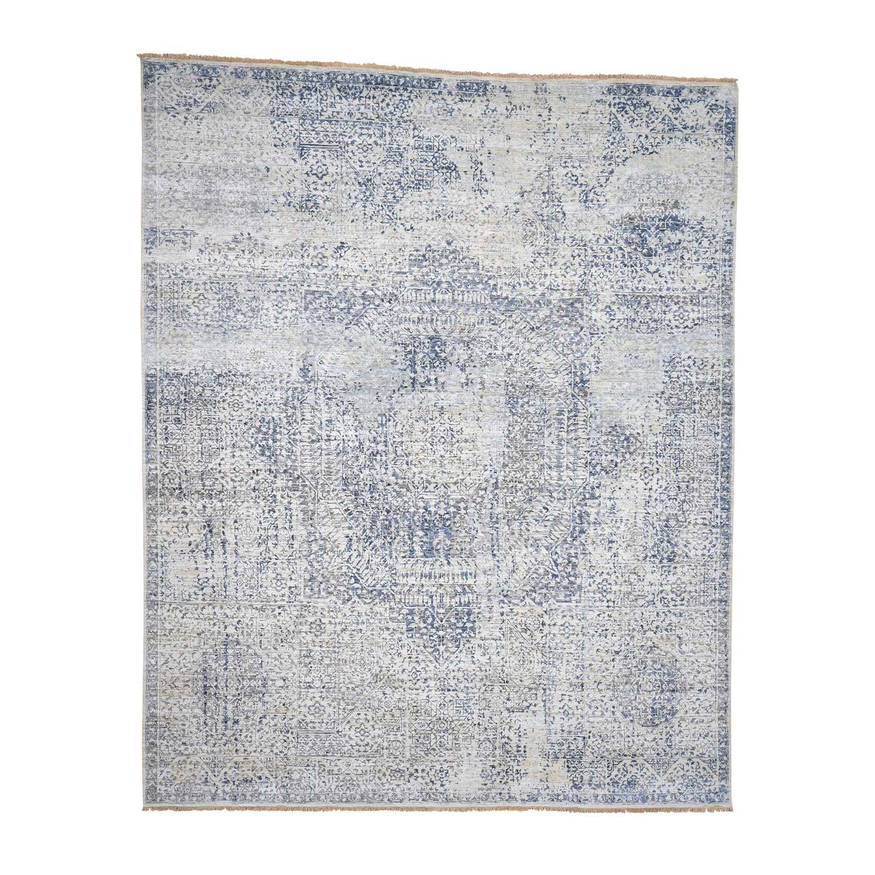 8'3"x10'2" Pure Silk With Textured Wool Vintage Hand Woven Mamluk Rug 