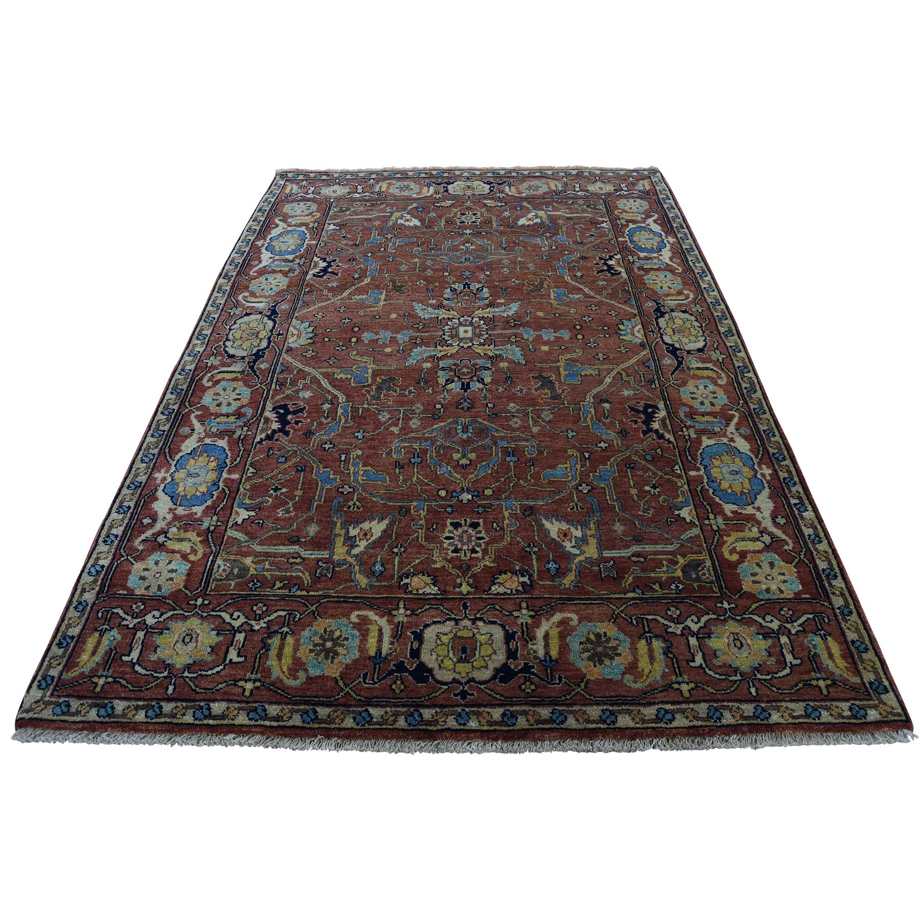 3'10"x6' Antiqued Heriz Re-Creation All Over Design Hand Woven Rug 