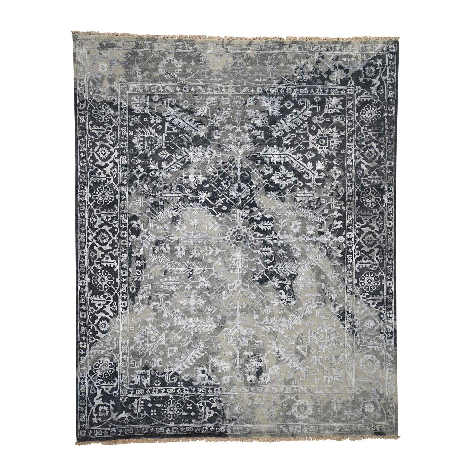 8'x10' All Over Design Broken Persian Heriz Wool And Silk Hand Woven Oriental Rug 