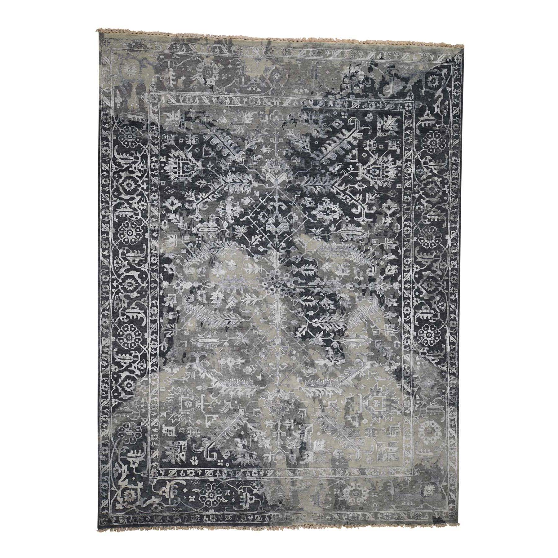 9'x11'10" All Over Design Broken Persian Heriz Wool And Silk Hand Woven Oriental Rug 
