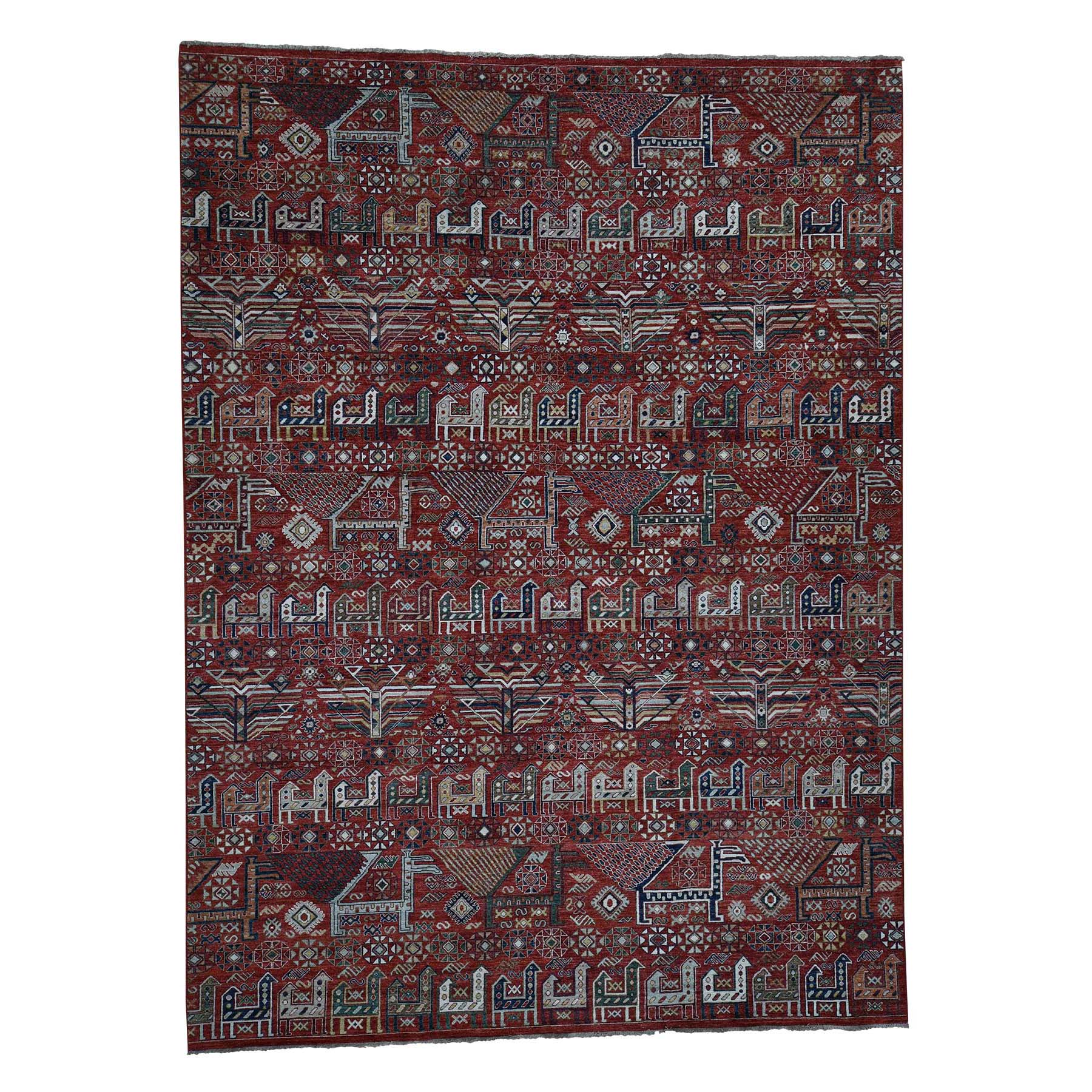 10'2"x13'8" Akstafa Design Antiqued Caucasian Hand Woven Pure Wool Oriental Rug 