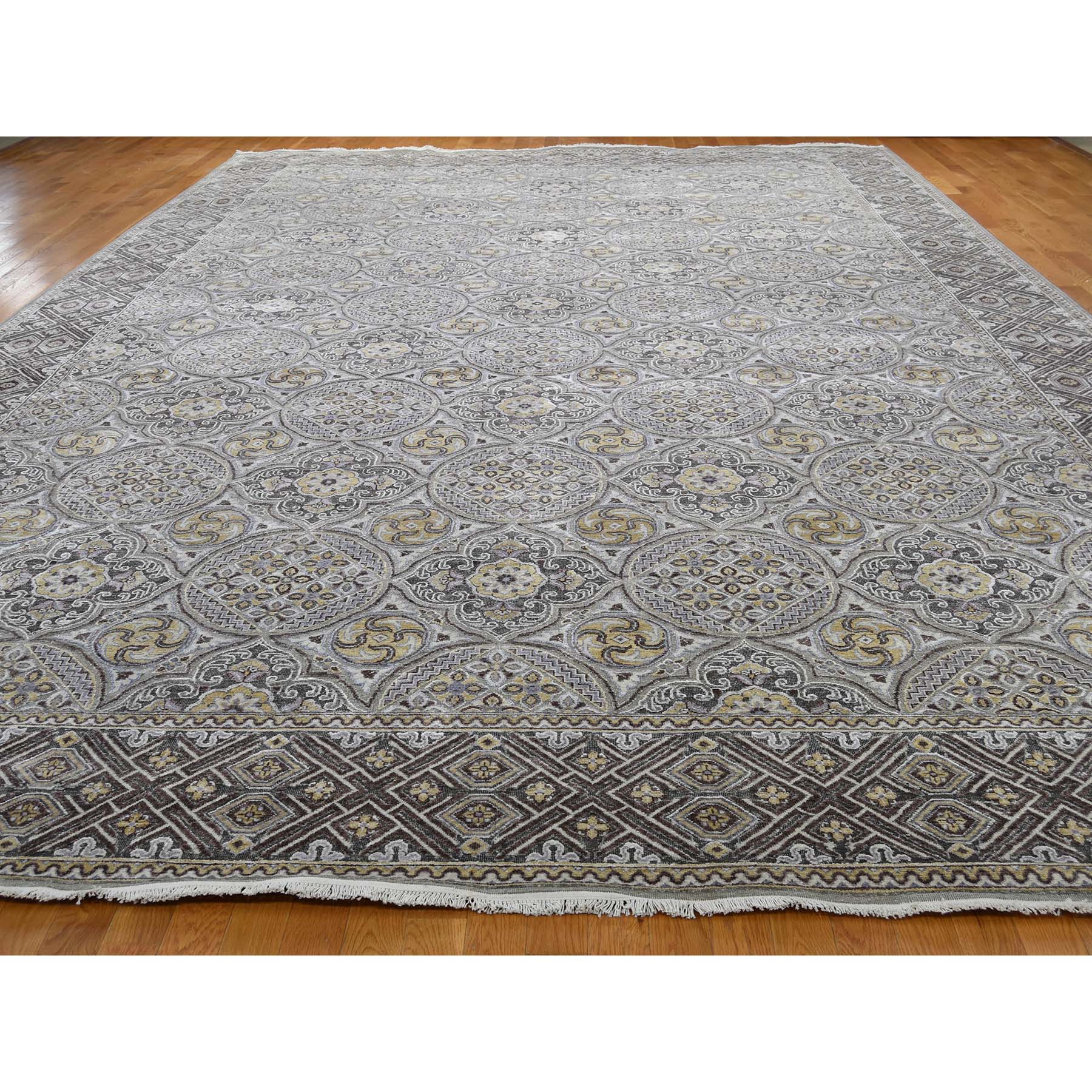 12'x18'6" Mughal Inspired Medallions Design Textured Wool and Silk Oversize Hand Woven Oriental Rug 