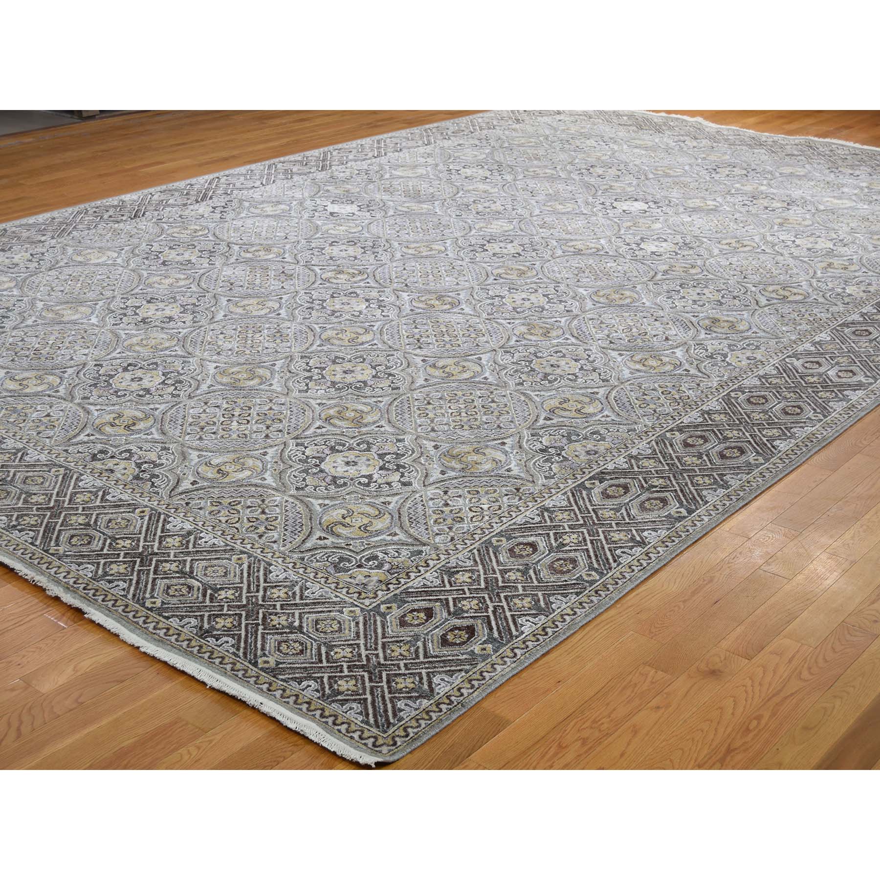 12'x18'6" Mughal Inspired Medallions Design Textured Wool and Silk Oversize Hand Woven Oriental Rug 