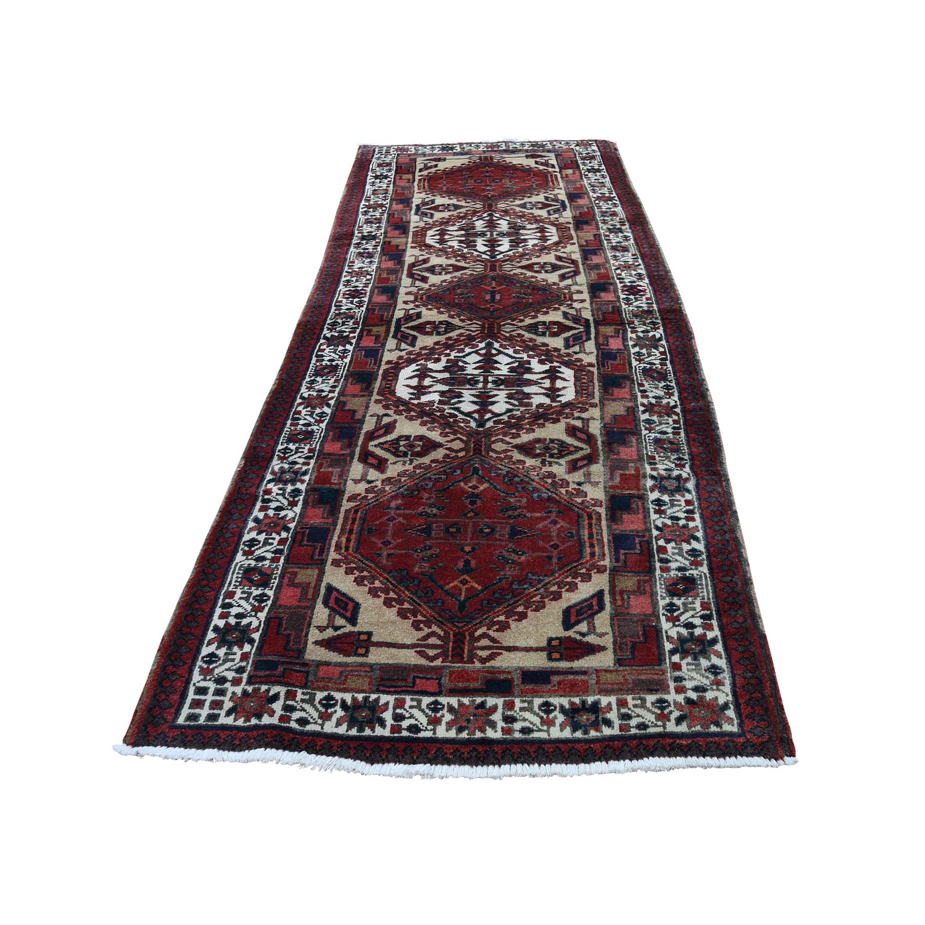 3'5"x10'5" Pure Wool Semi Antique Persian Serab Wide Runner Hand Woven Oriental Rug 