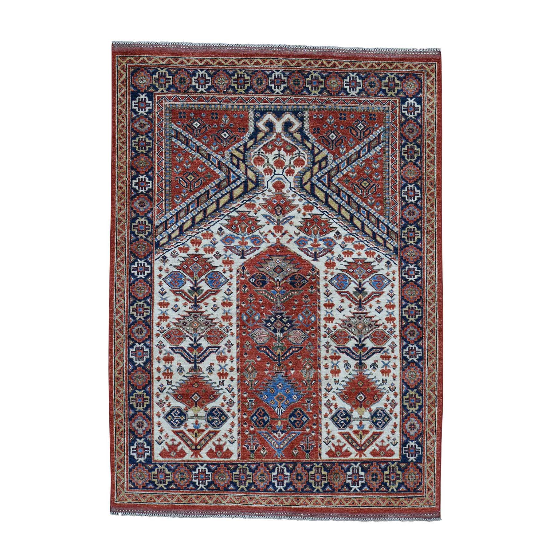 5'x7' Pure Wool Hand Woven Afghan Ersari Prayer Design Oriental Rug 