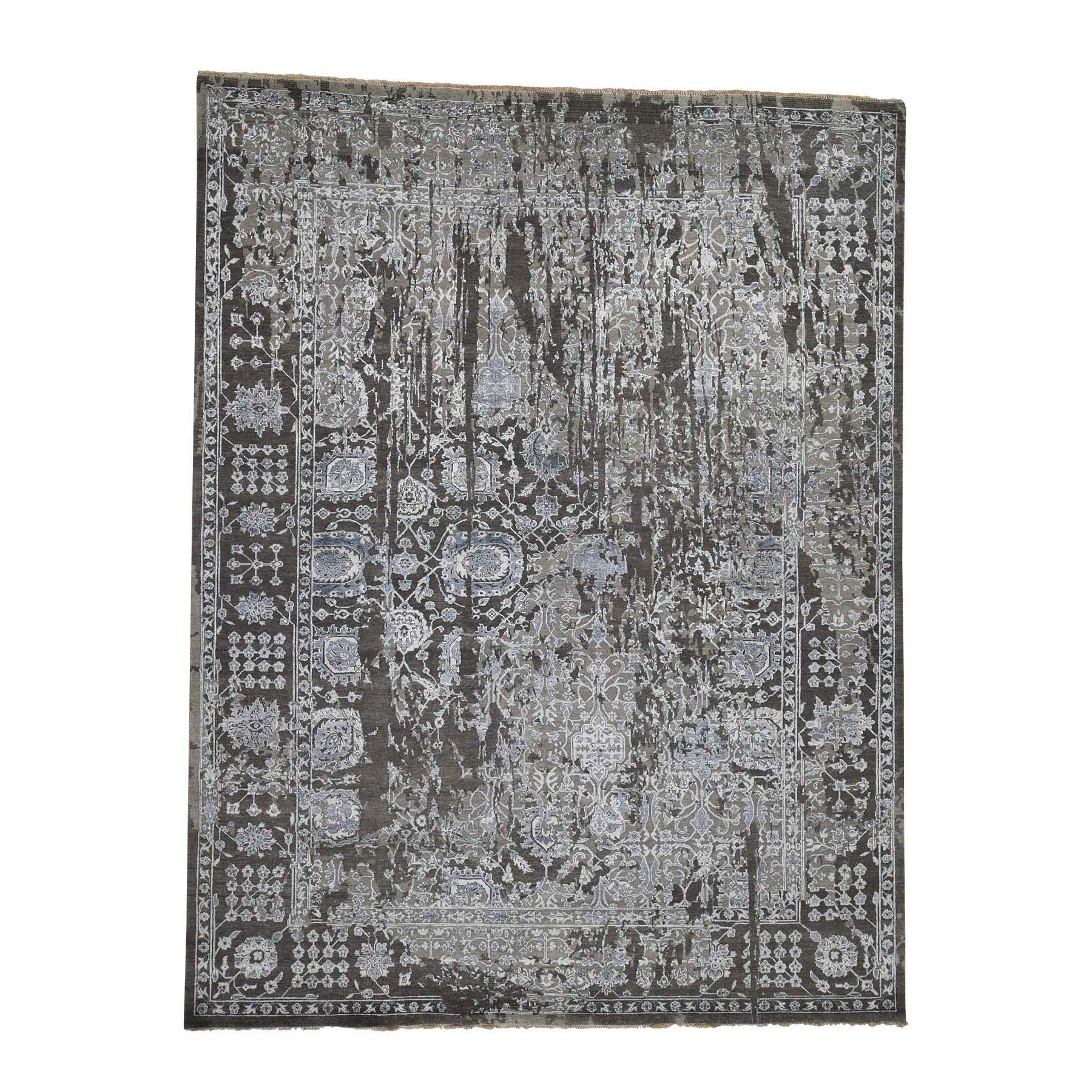 9'2"x11'10" Persian Tabriz Broken Design Wool And Silk Hand Woven Oriental Rug 