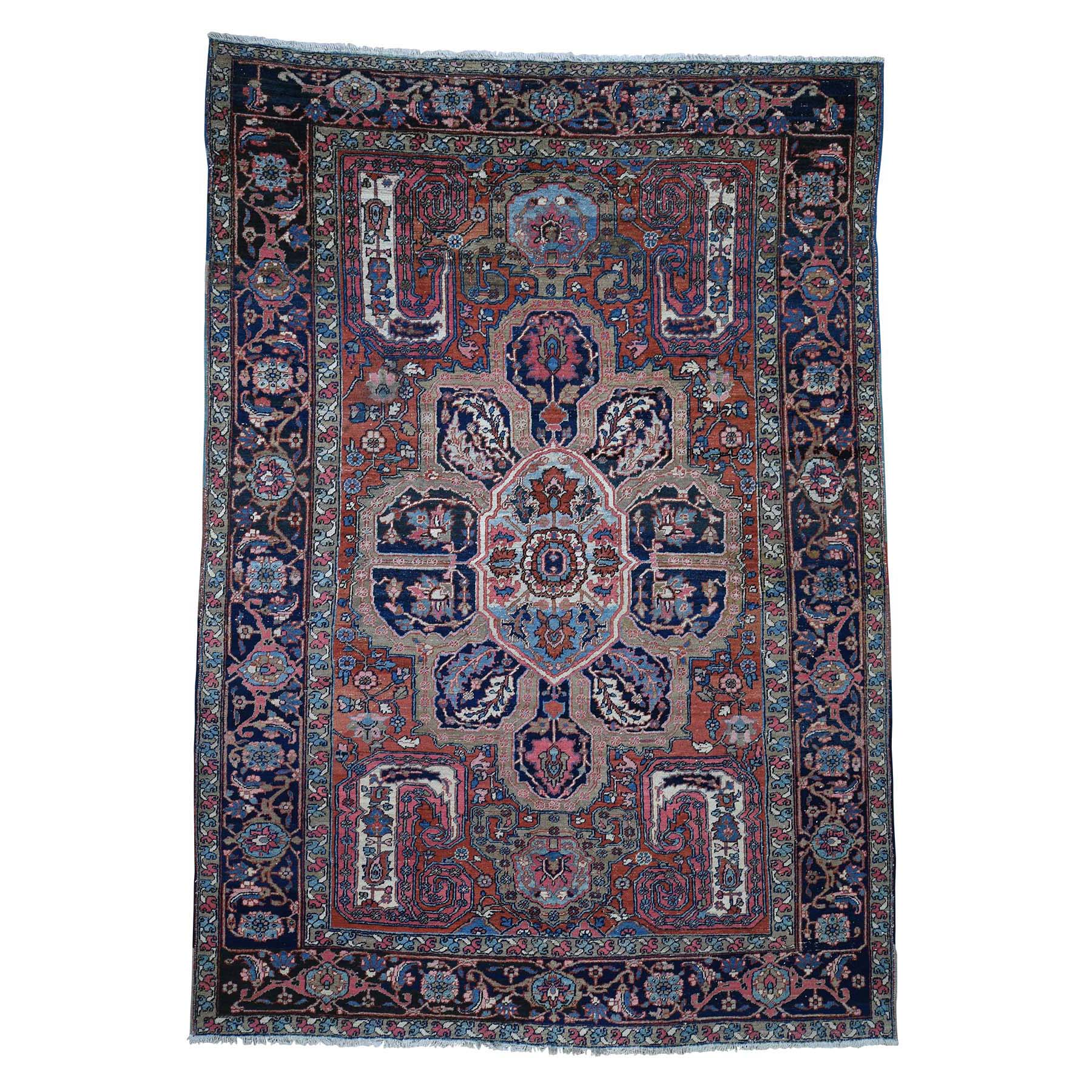 7'9"x11' Flower Design Antique Persian Heriz Good Condition Hand Woven Oriental Rug 