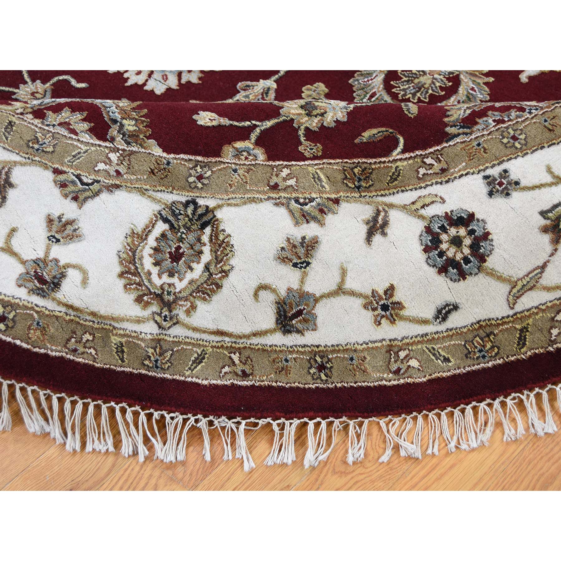 7'2"x7'2" Half Wool and Half Silk Burgundy Rajasthan Round Hand Woven Oriental Rug 