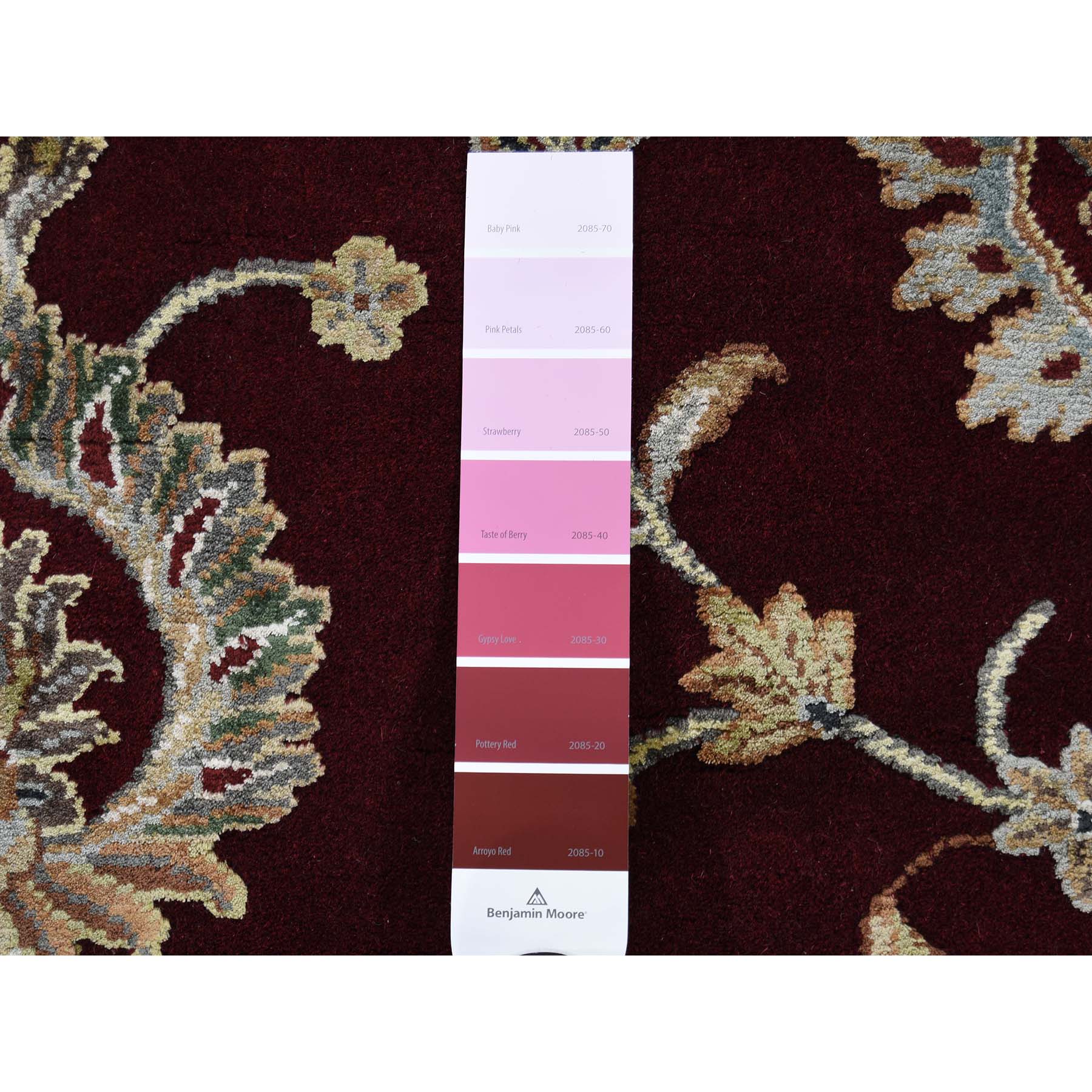 7'2"x7'2" Half Wool and Half Silk Burgundy Rajasthan Round Hand Woven Oriental Rug 