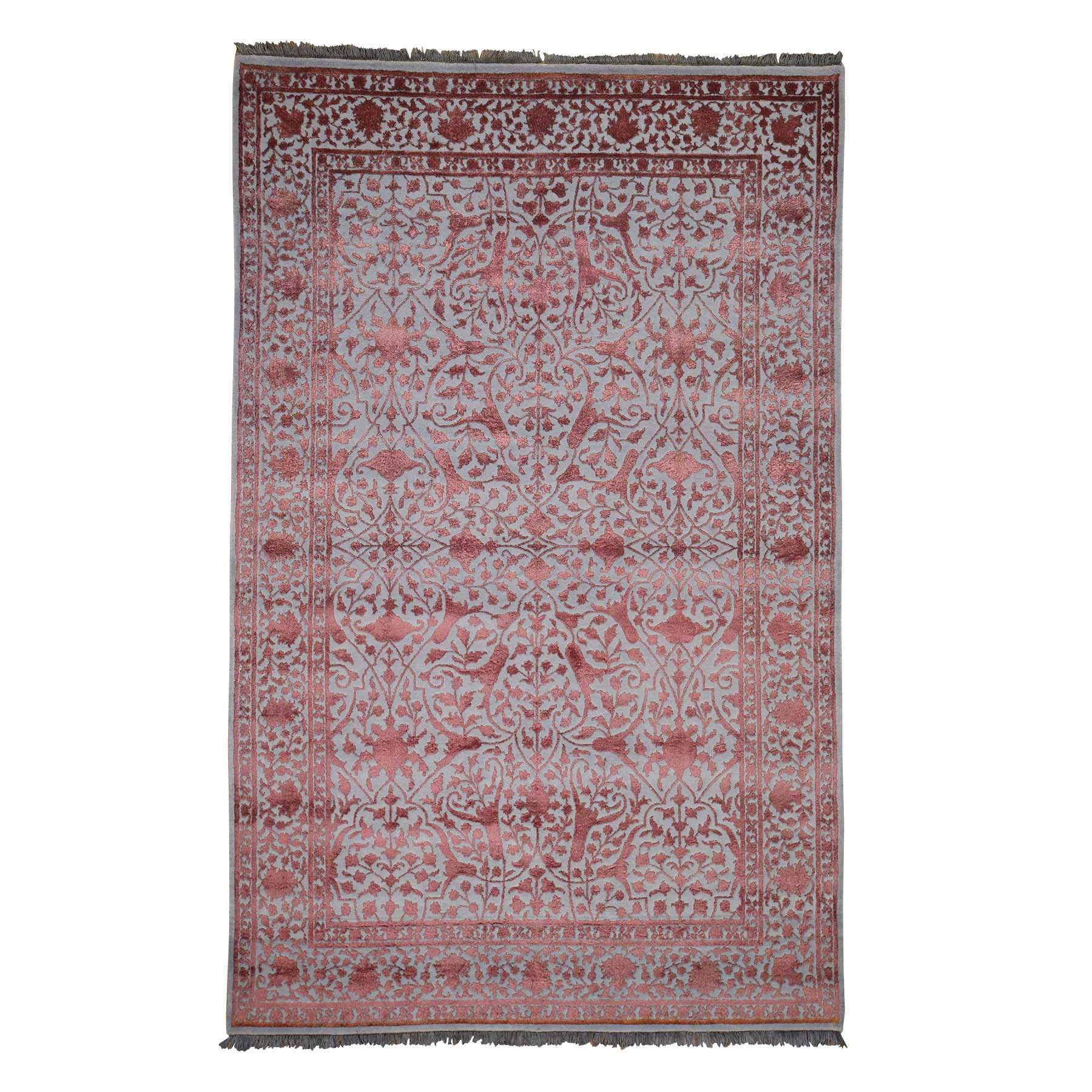 5'9"x9' Kashan Dense Weave Wool And Silk Hand Woven Pure Wool Rug 