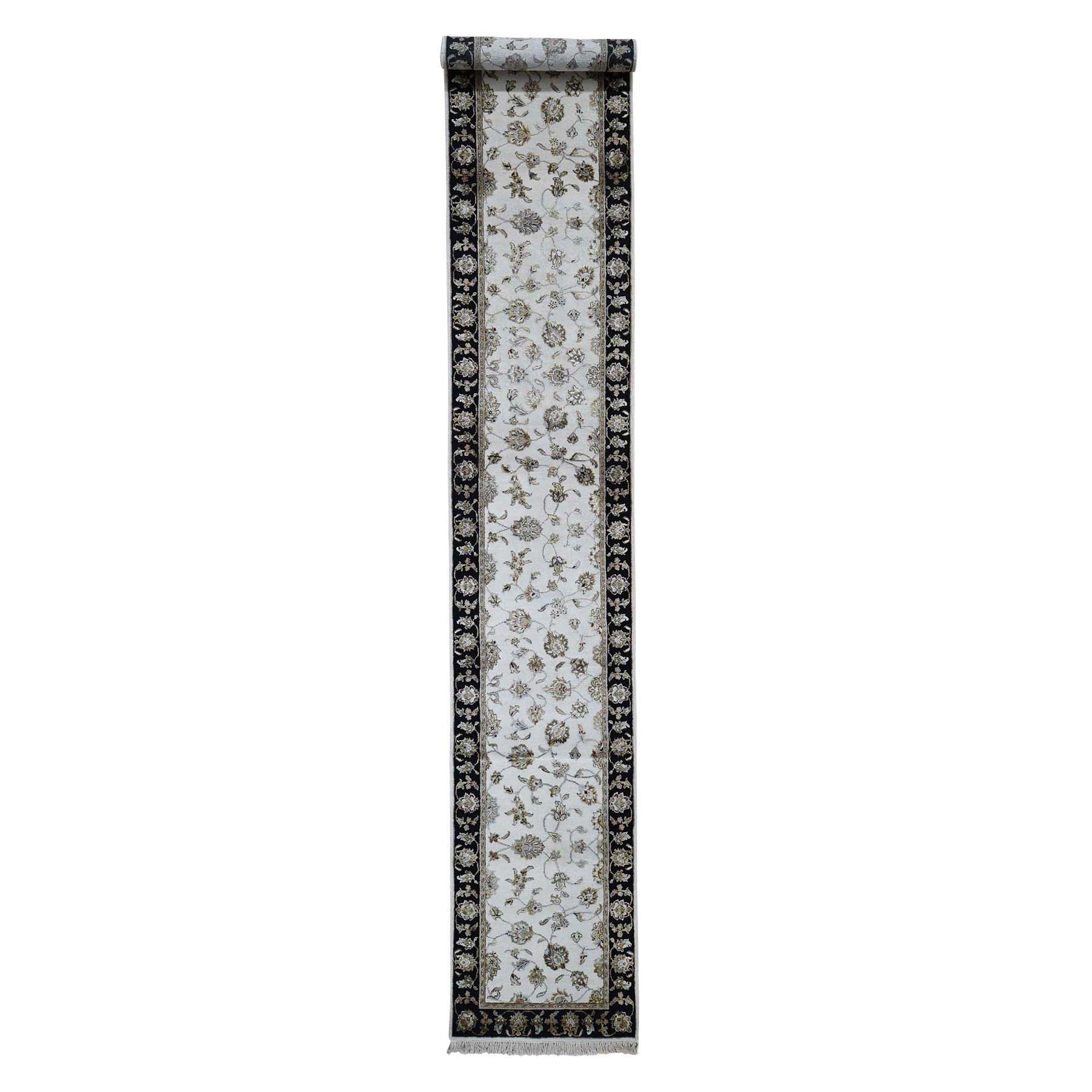2'7"x16' Rajasthan Half Wool and Half Silk XL Runner Hand Woven Oriental Rug 