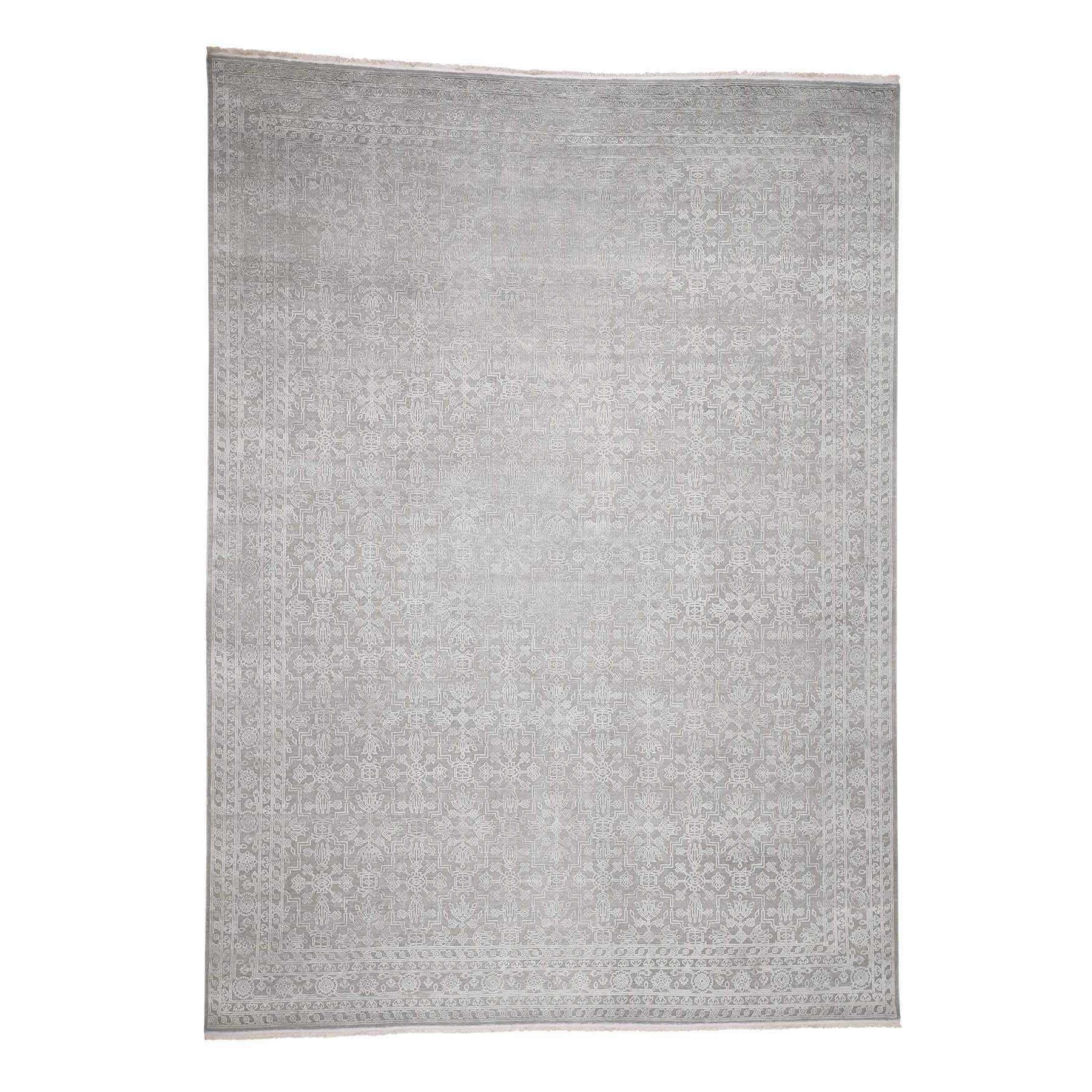 8'10"x12' Tone on Tone Silk with Textured Wool Hand Woven Oriental Rug 