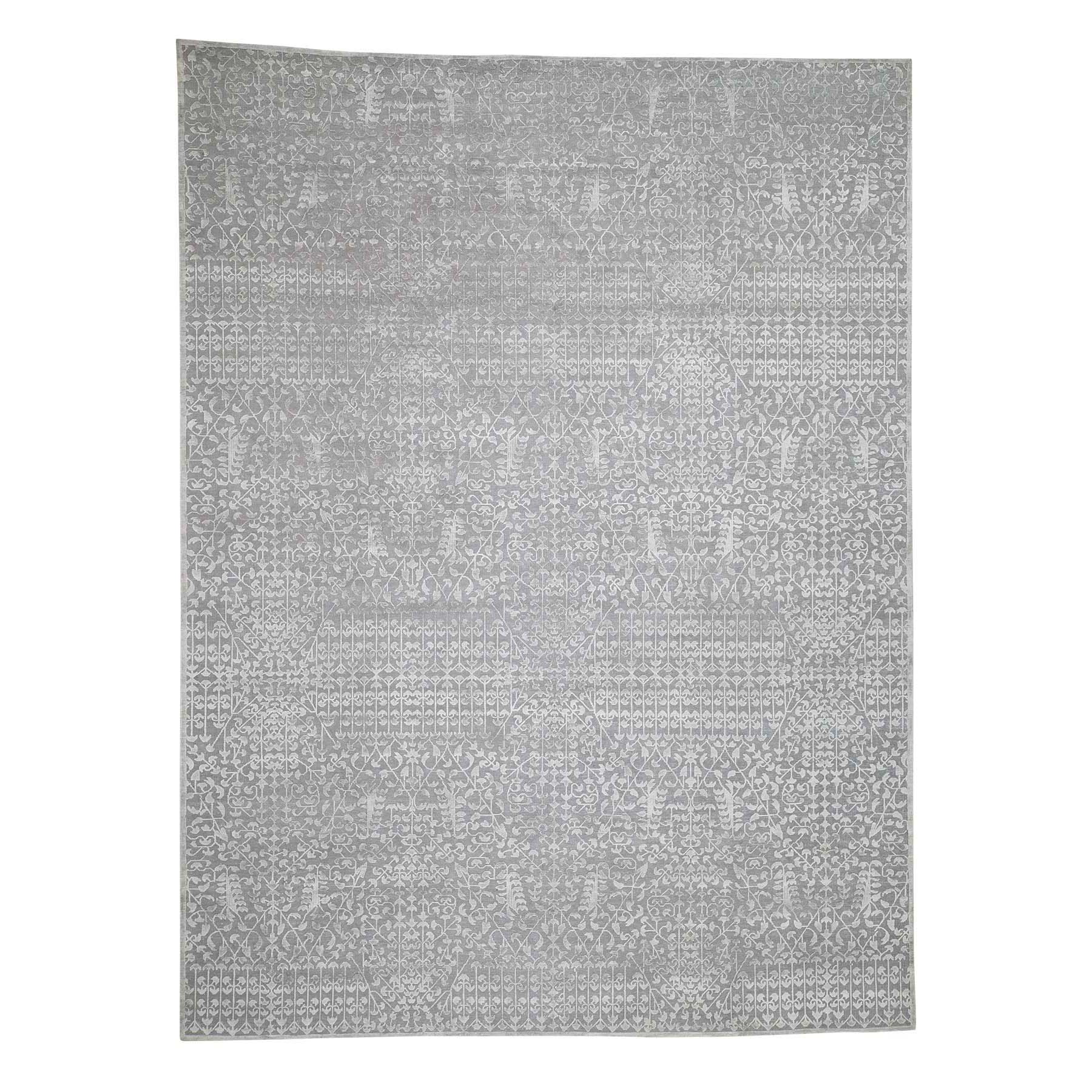 9'x12'1" Tone on Tone Silk with Textured Wool Hand Woven Oriental Rug 