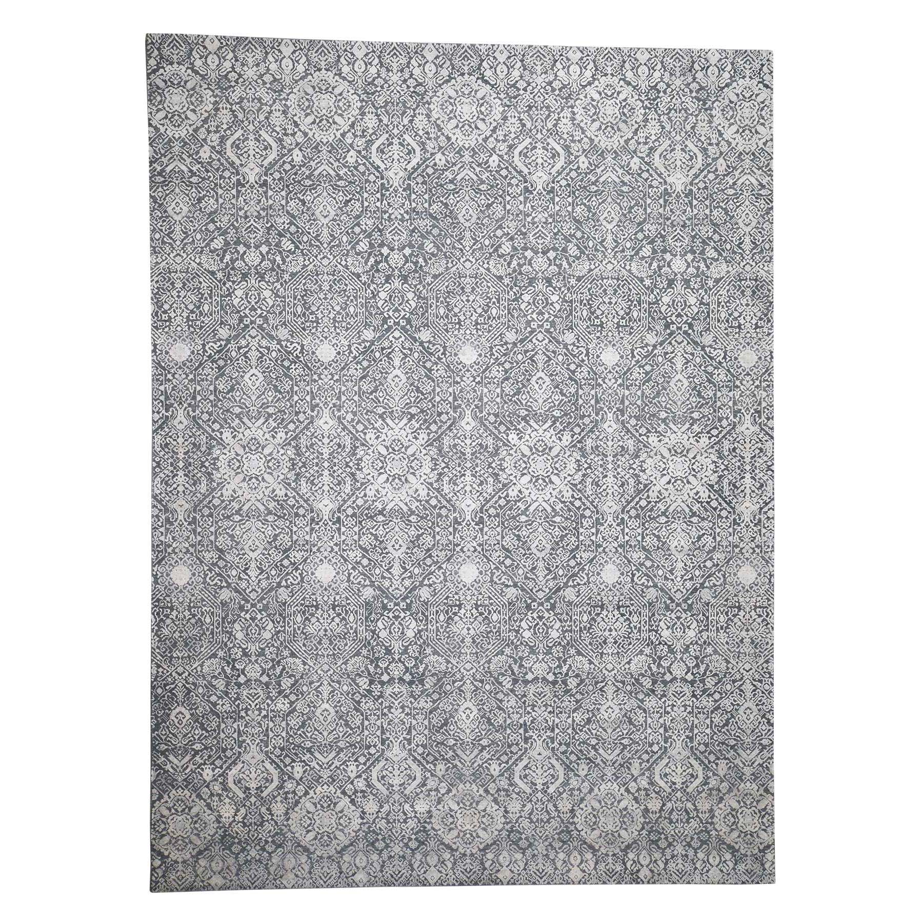 9'x12'2" Tone On Tone Silk With Textured Wool Transitional Hand Woven Oriental Rug 