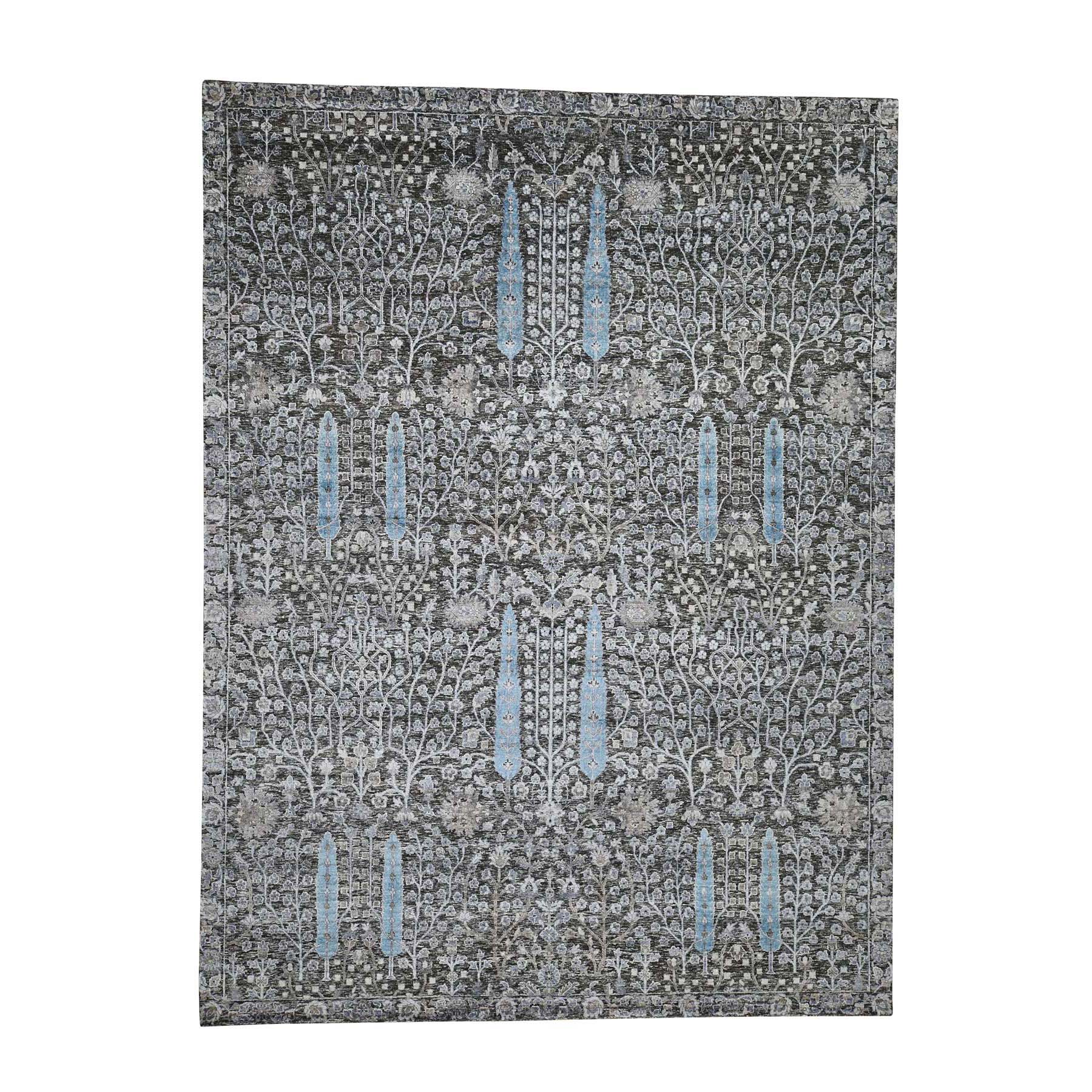 9'x12' Hand Woven Cypress Tree Design Silk with Textured Oversize Wool Oriental Rug 