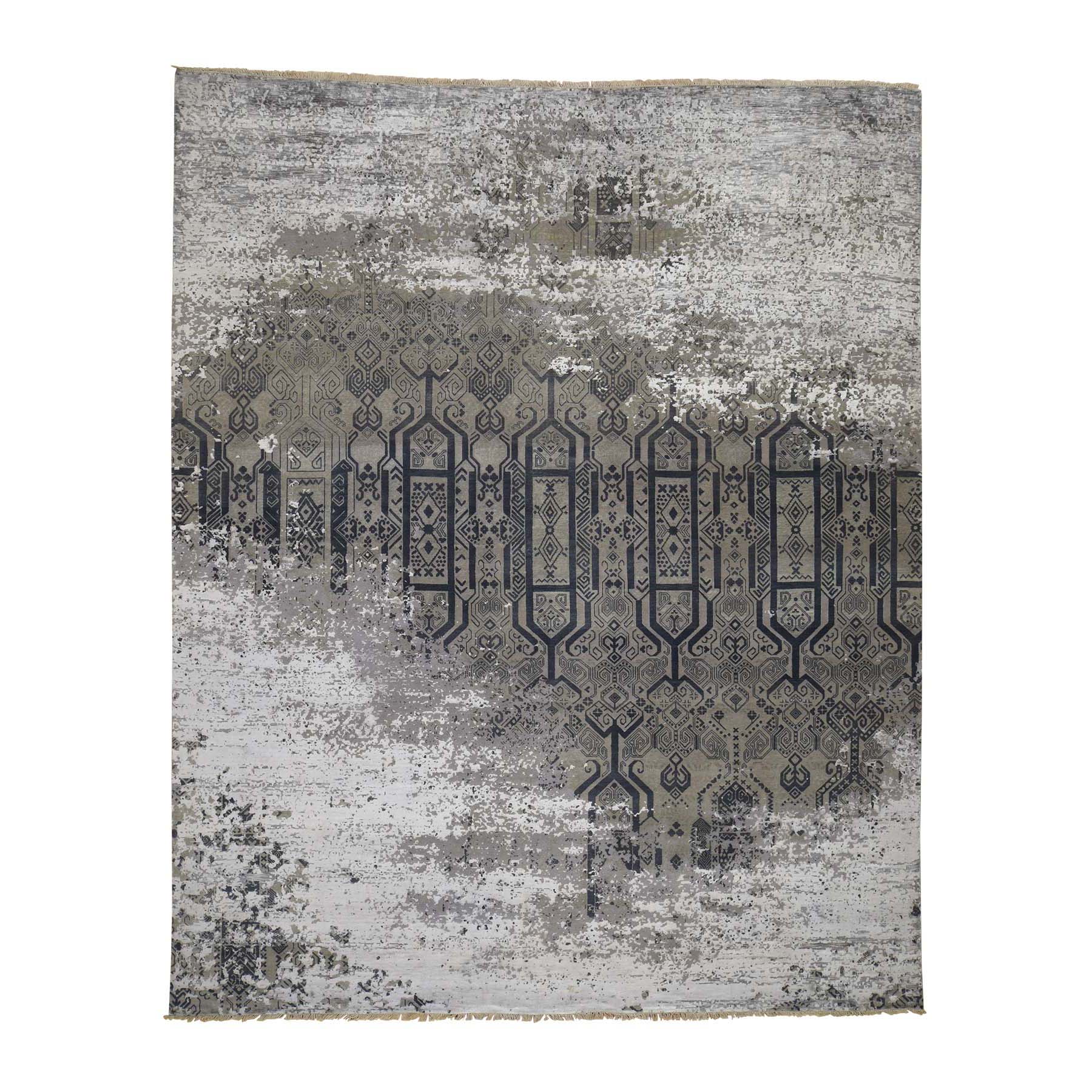 8'x9'10" Dense Weave Broken Design Art Silk Hand Woven Oriental Rug 