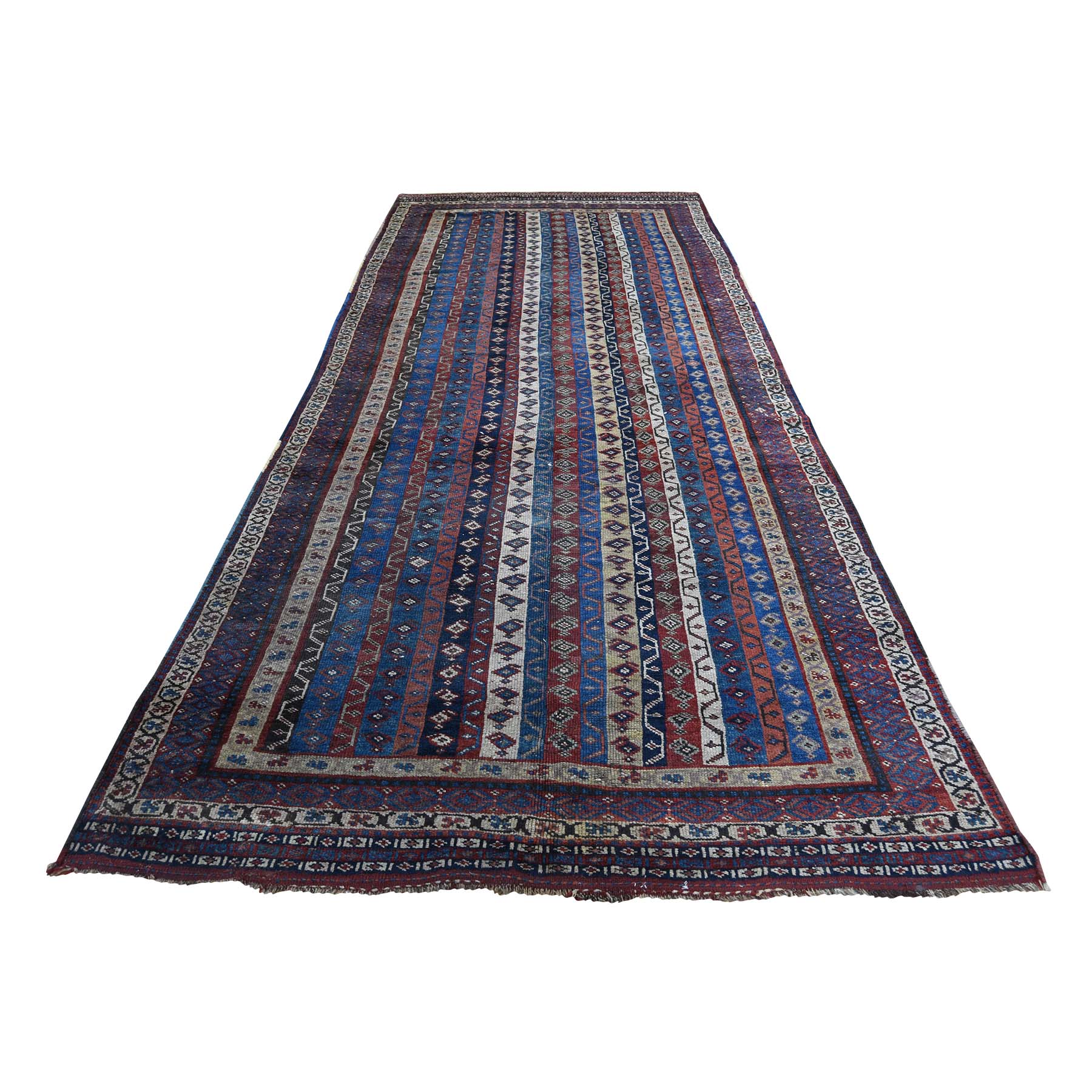4'10"x11'8" Antique Persian Tribal Lori Buft With Shawl Design Wide Runner Hand Woven Oriental Rug 