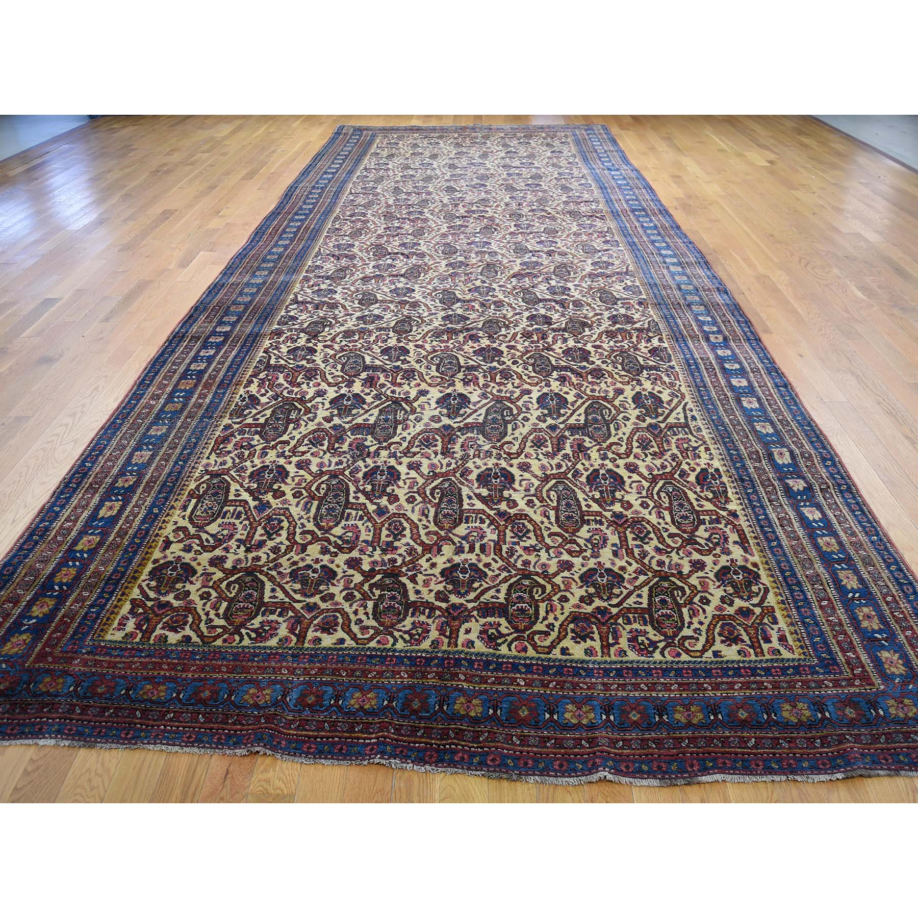 7'2"x20'1" Antique Persian Gallery Size Runner Bijar Pure Wool Hand Woven Oriental Rug 
