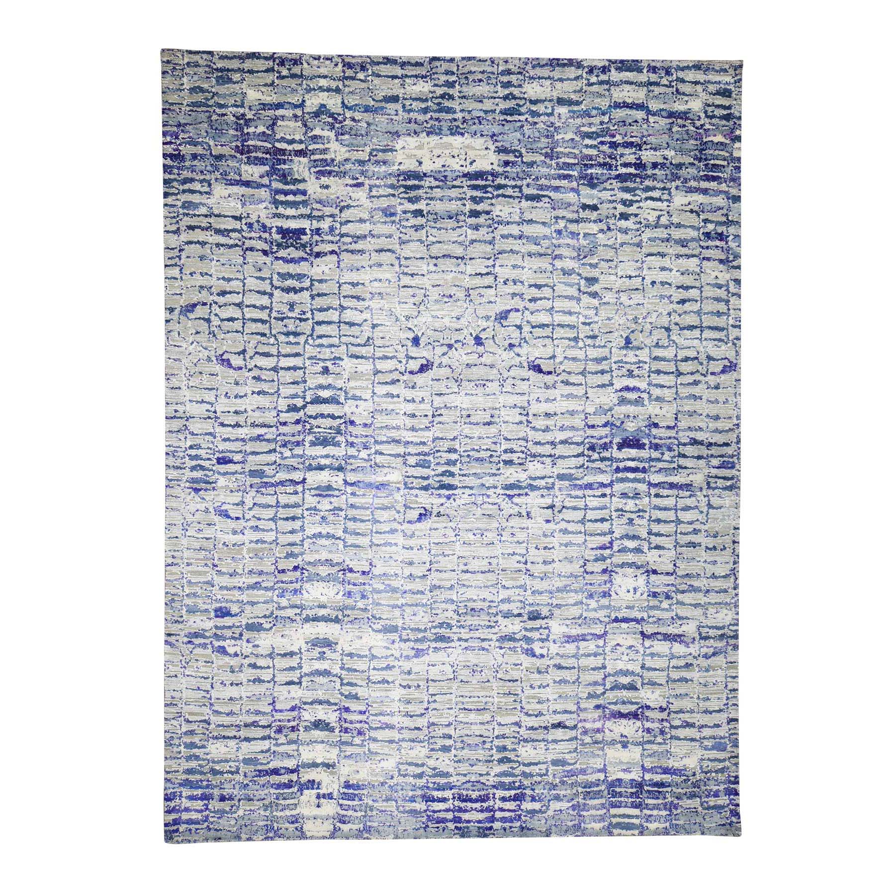 9'x12'2" Sari Silk Diminishing Bricks Hand Woven Oriental Rug 