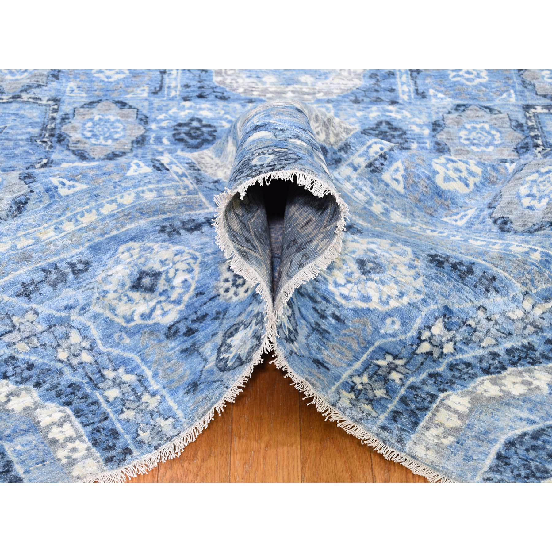 9'1"x12'4" Mamluk Design Pure Silk Antiqued Hand Woven Oriental Rug 