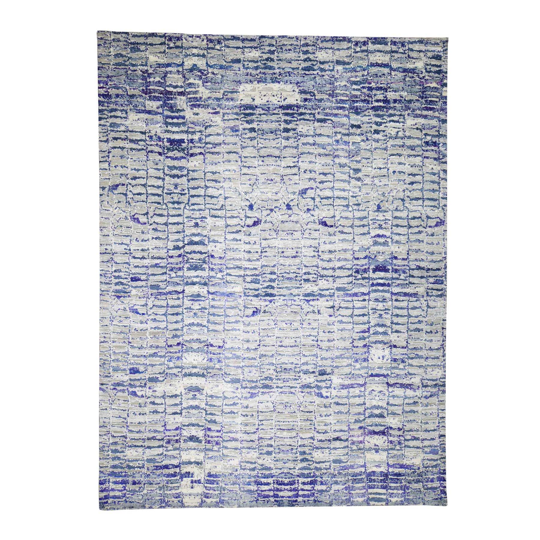 10'2"x13'10" Sari Silk Diminishing Bricks Hand Woven Oriental Rug 