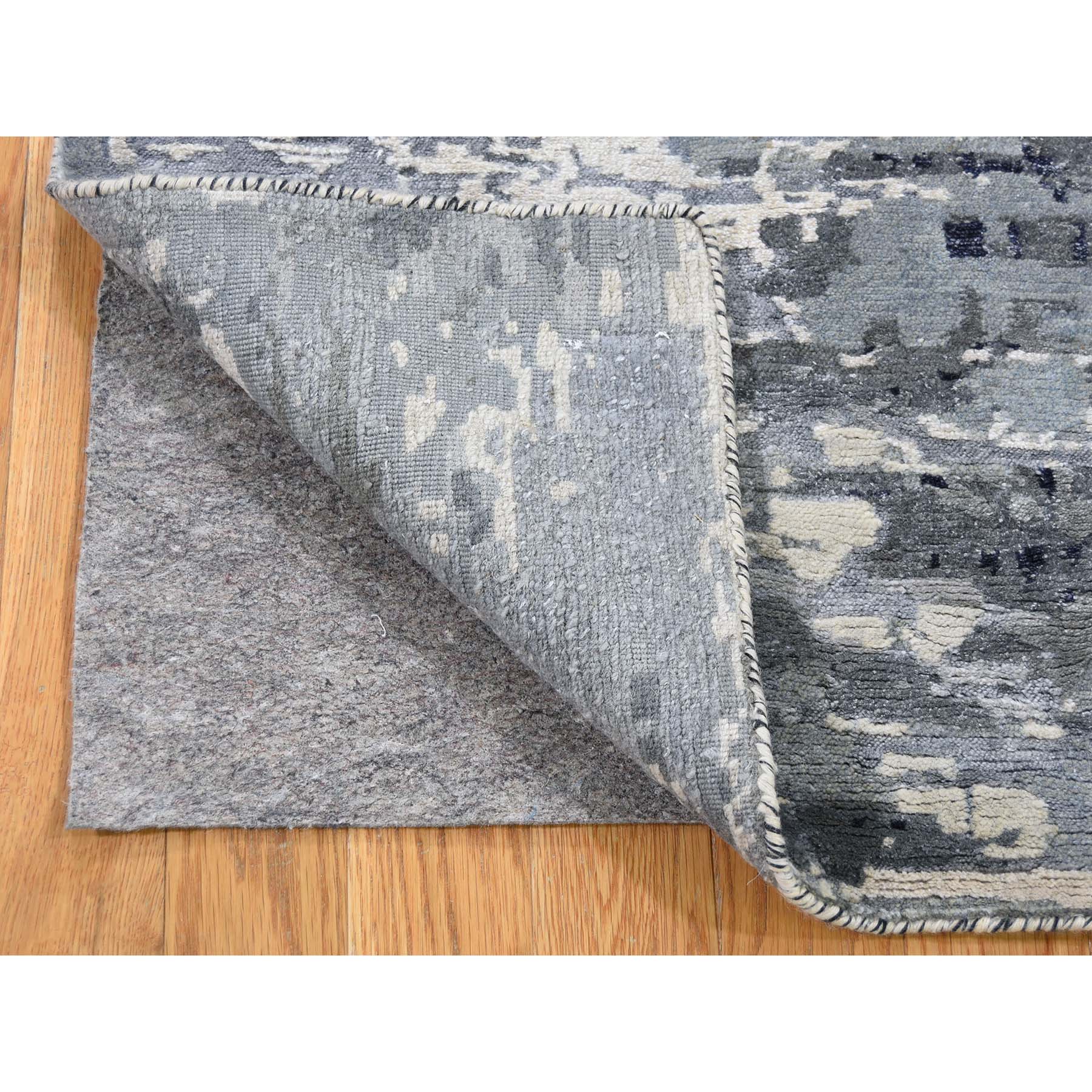 2'x3' Hi-Low Pile Abstract Design Wool And Silk Hand Woven Oriental Rug Mat 