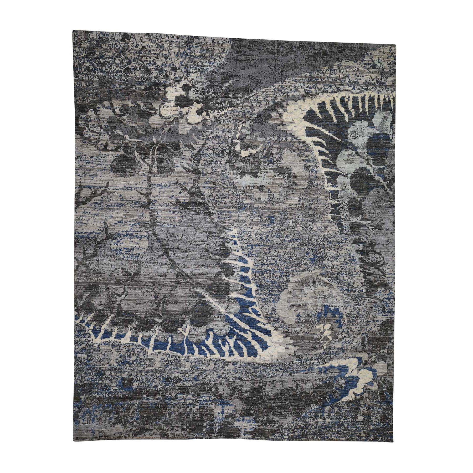 8'1"x10'1" Pure Wool Abstract Design Hand Woven Oriental Rug 