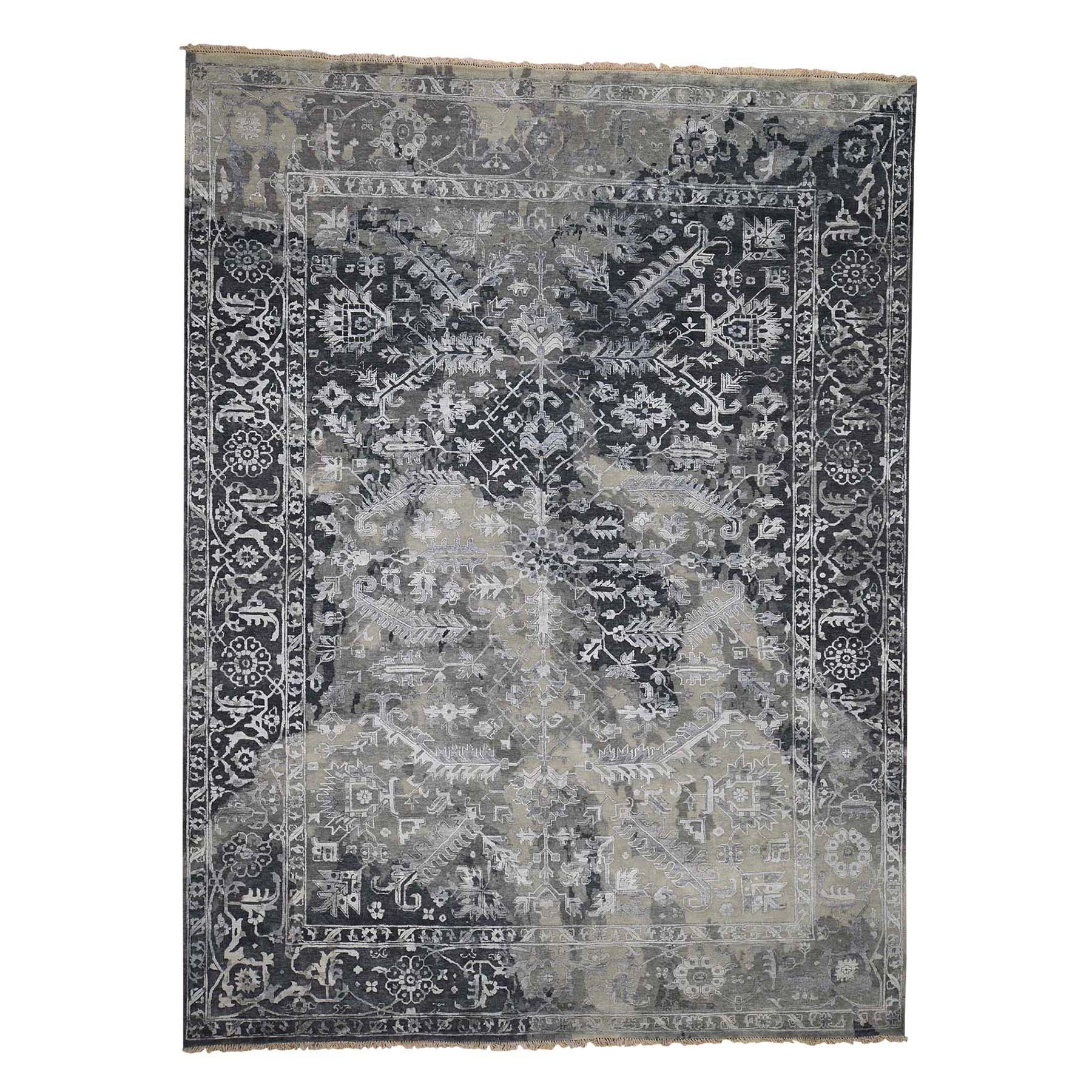 9'x12' All Over Design Broken Persian Heriz Wool And Silk Hand Woven Oriental Rug 