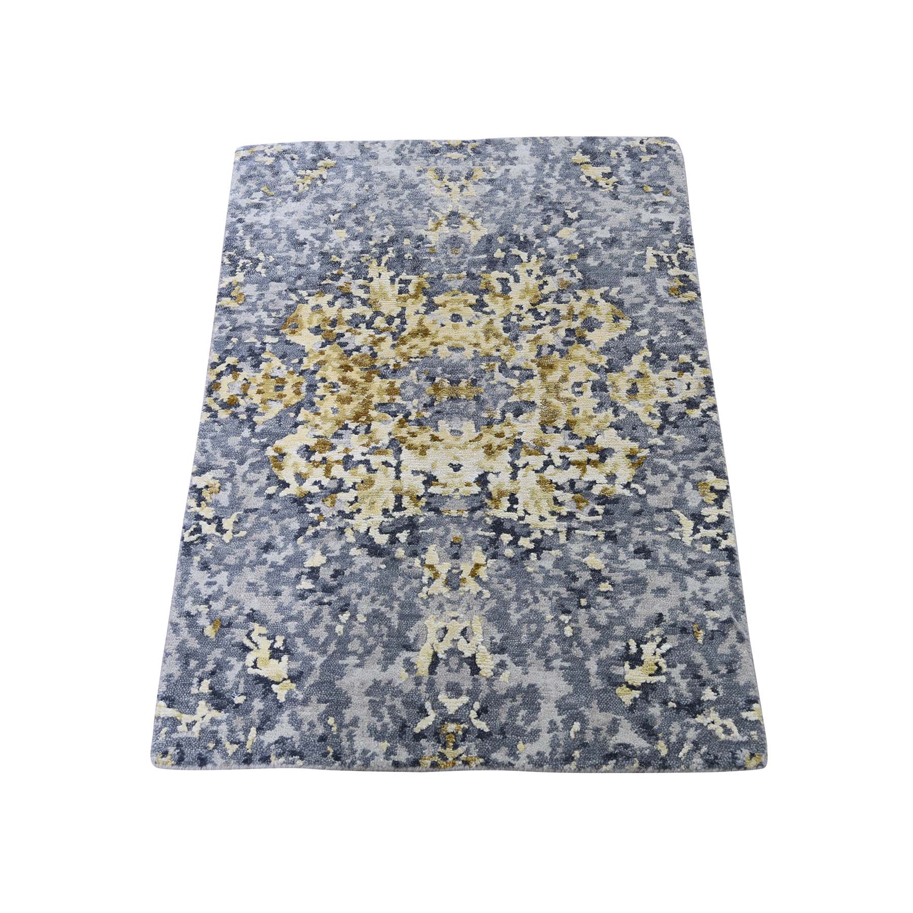 2'x3' Wool And Silk Abstract Design Hand Woven Modern Oriental Rug 
