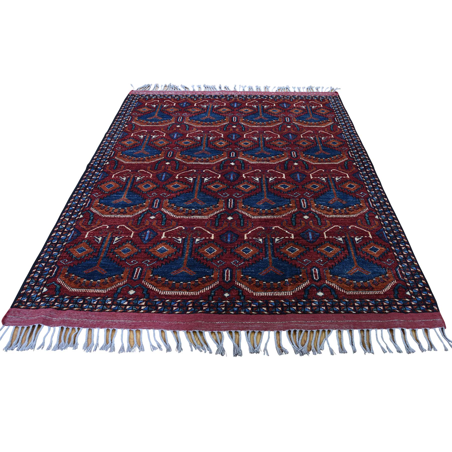 5'1"x6'6" Afghan Ersari Pure Wool Hand Woven Oriental Rug 