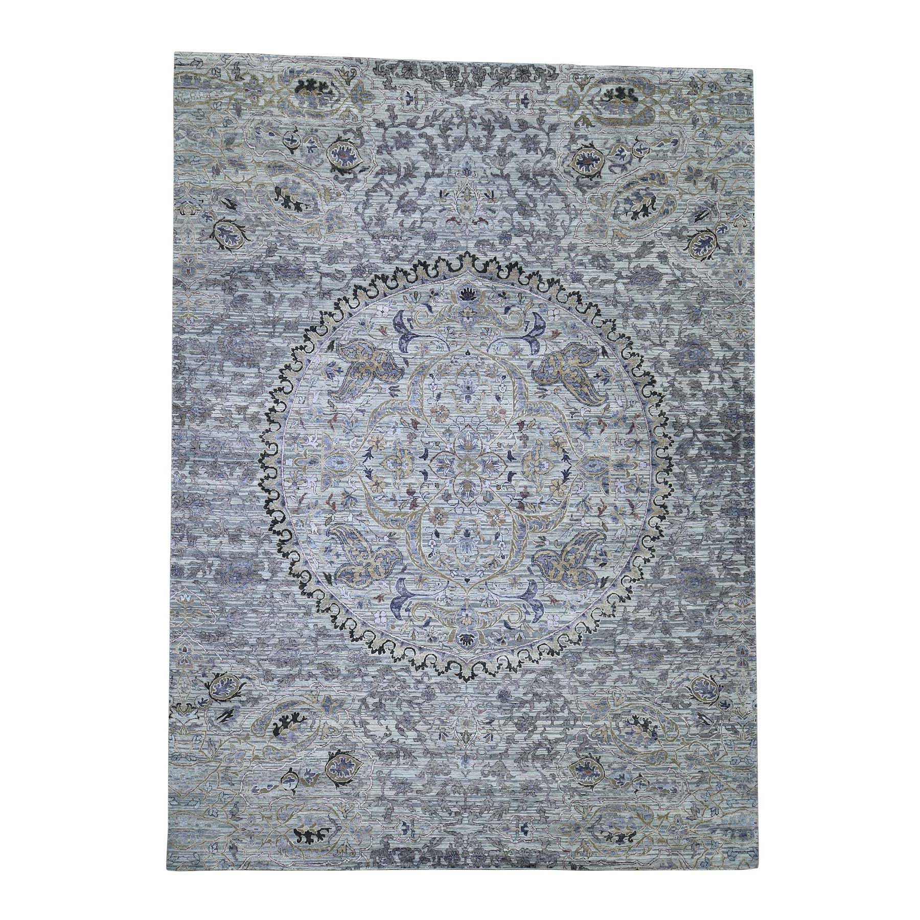 8'10"x12'1" THE MAHARAJA Silk with Textured Wool Hand Woven Oriental Rug 