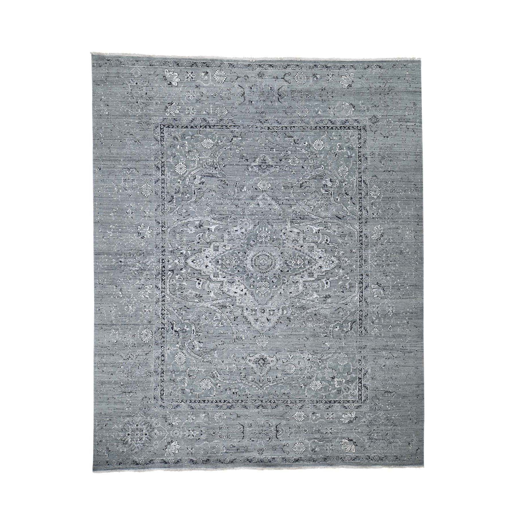 8'3"x10'1" Silk With Textured Wool Broken Persian Design Hand Woven Oriental Rug 