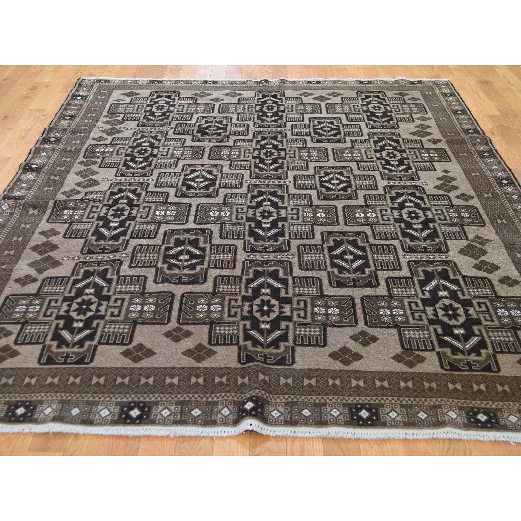 6'7"x8'10" Vintage Afghan Baluch Natural Color Hand Woven Pure Wool Oriental Rug 