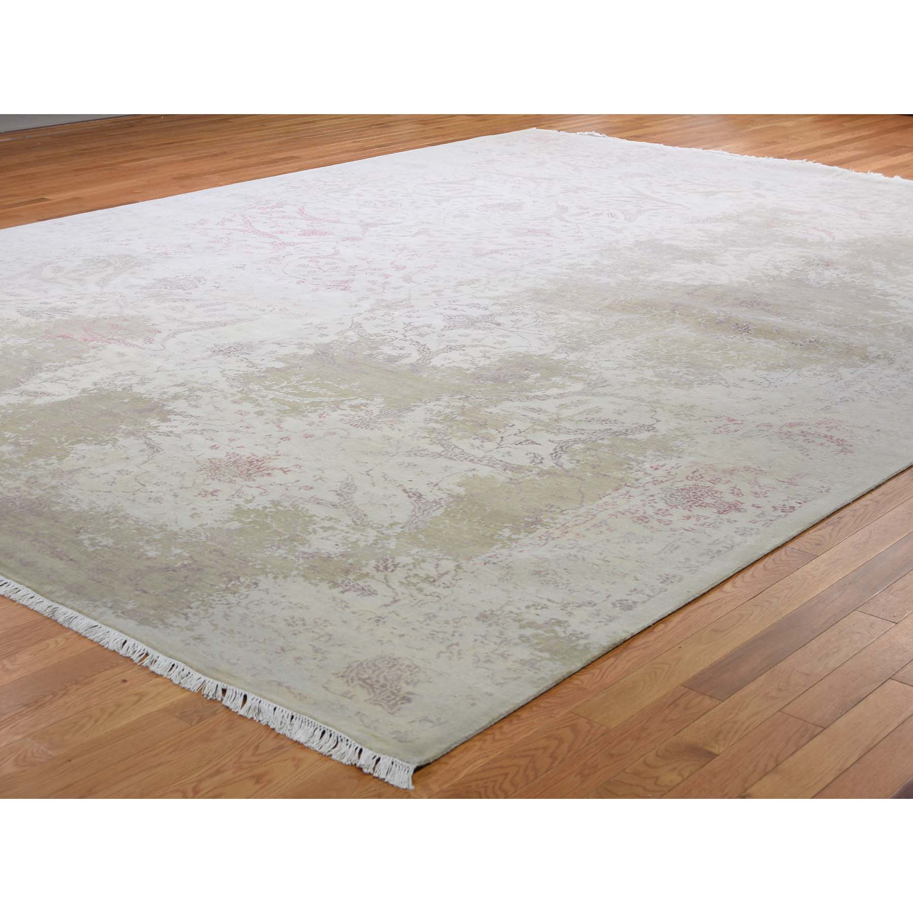 12'x15'6" Oversize Wool And Silk With Touch Of Pink Hand Woven Oriental Rug 