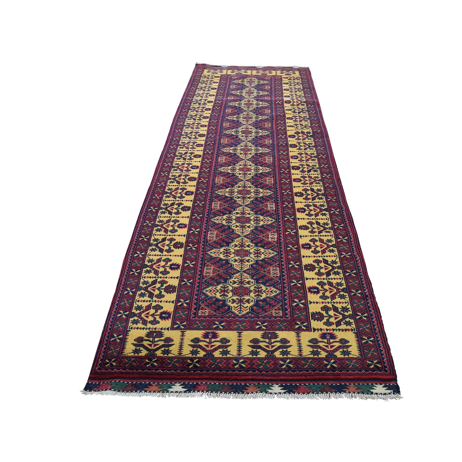 3'x10'2" Afghan Khamyab Vegetable Dyes Pure Wool Hand Woven Runner Oriental Rug 